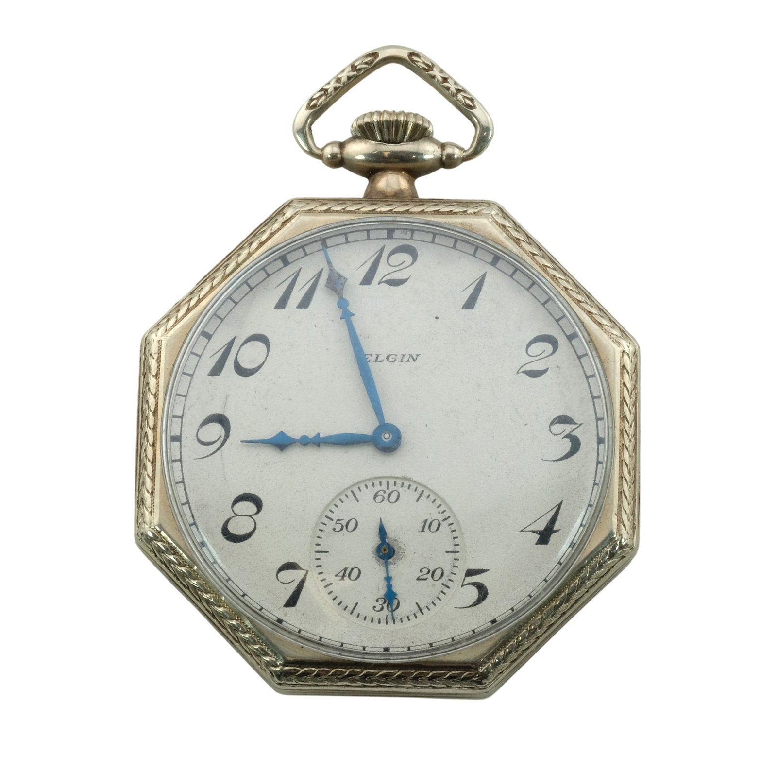 1924 Elgin Grade 345 White Gold Filled Pocket Watch: 1924 Elgin Grade 345 White Gold Filled Pocket Watch, size 12s, 17J, s/n 26493027 j/m Condition: not running