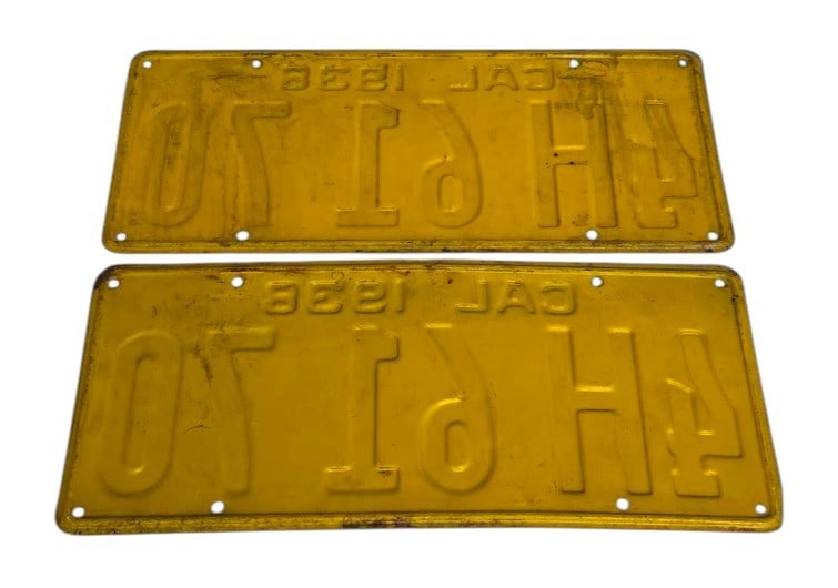 Pair of Vintage 1938 California License Plates (1 of 1)