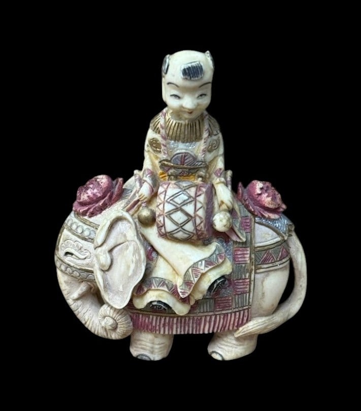 Antique Chinese Carved Snuff Bottle Figure of Child on Elephant (1 of 5)