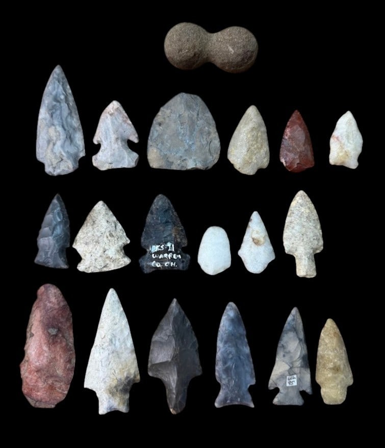 Various Paleolithic Arrowheads and Stone Fishing Net Weight (1 of 1)