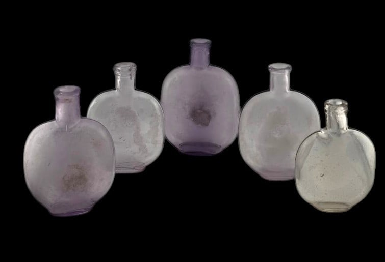 (Lot of 5) Antique Victorian Whiskey Flask with Light Purple Color (1 of 2)