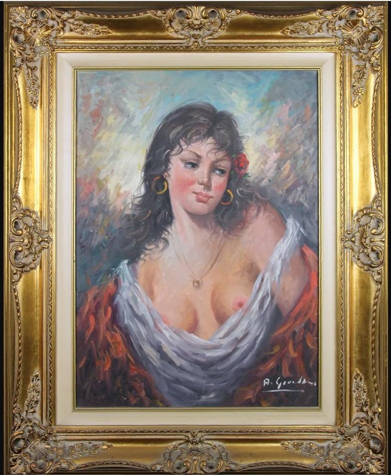 Antonio Giordano (1943 - ) - Popolana - Oil on Canvas: Antonio Giordano (1943 - ) - Signed- Popolana - Oil on Canvas- Giordano is one of the most rated Century Italian PainterSome of his Paintings are exposed in the most popular Italian Museums- Provenenc