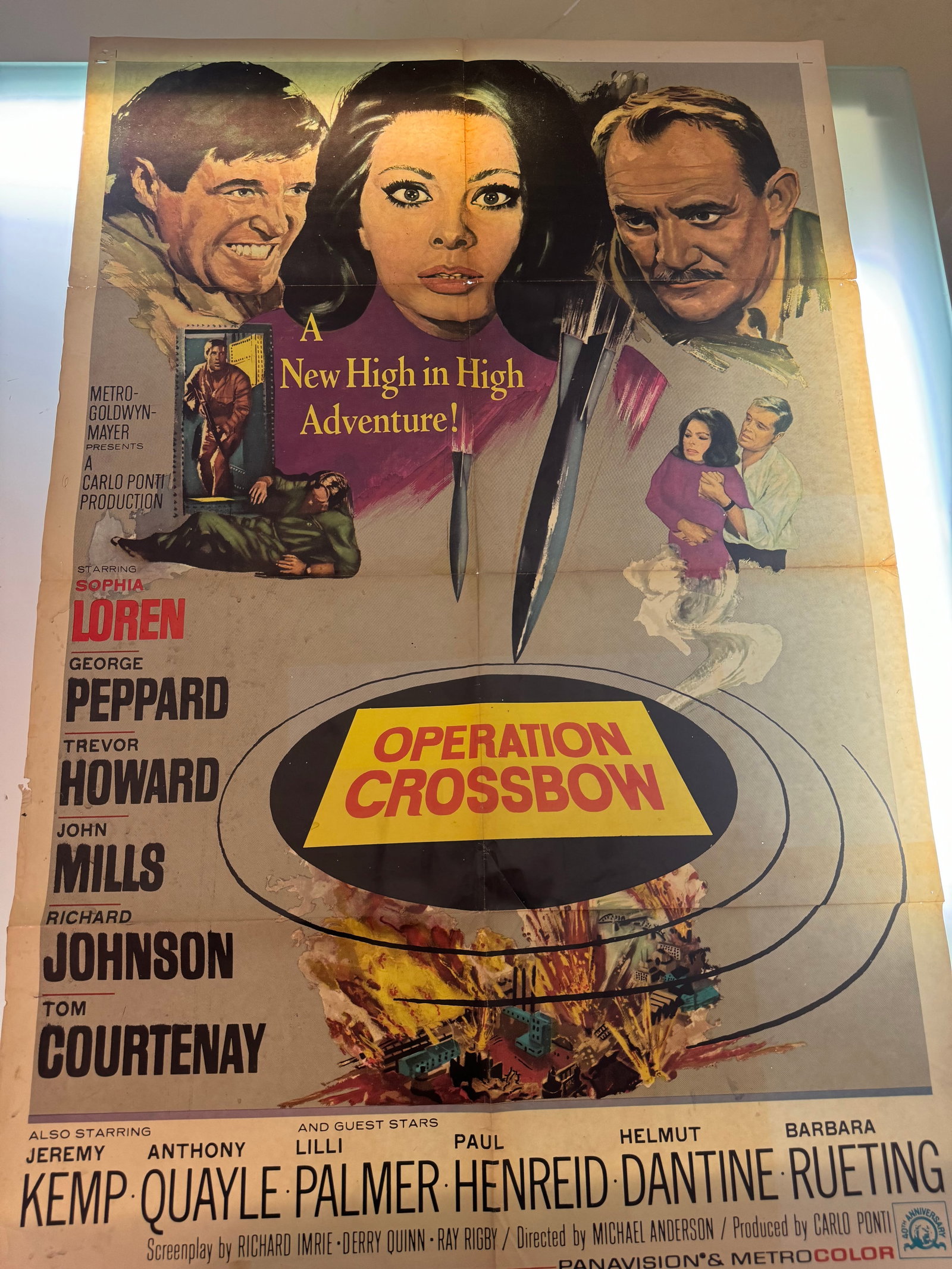 Film Poster - Vintage from Theater - "Operation Crossbow" 1965 - Sophia Loren: Beautiful vintage poster from Theater - 1965 "Operation Crossbow" - 110x68 cm