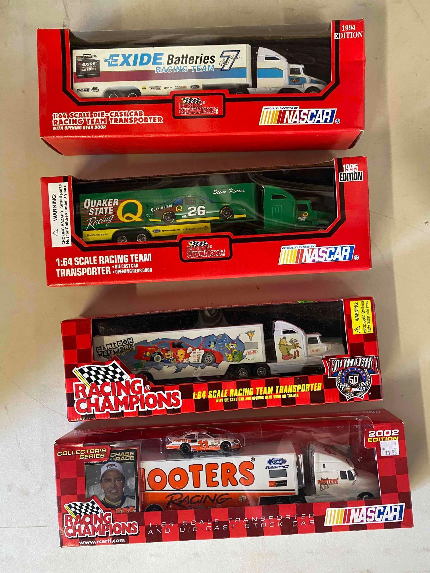 NASCAR-Die Cast Racing Champions, Winner's Circle & Hot Wheels: 4 Racing Champions Racing Team Transporters 4 Racing Champions Racing Team Transporters 2 Racing Champions Racing Team Transporters, (1 24K Gold Series, 1 Platinum Series) 2 Kenner Winner's Circle