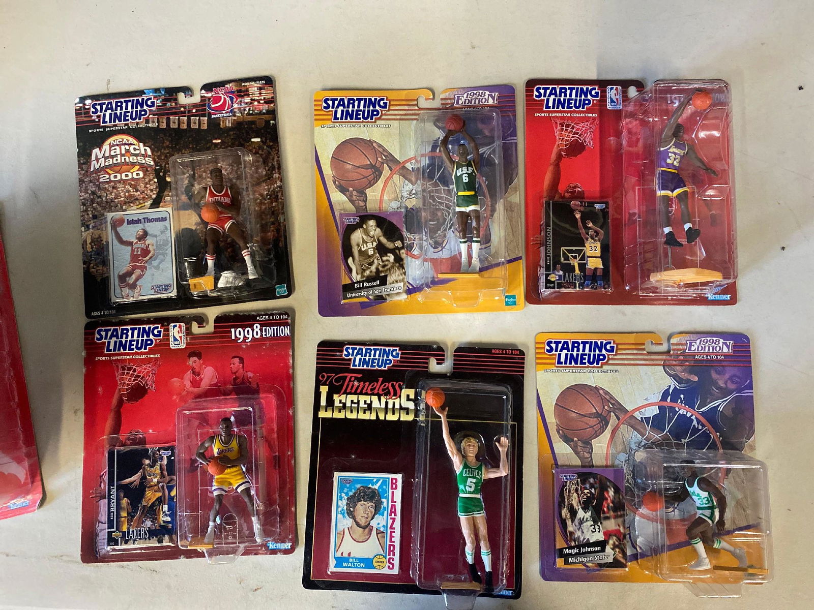 BASKETBALL-Starting Lineup: 6 Action Figures (Thomas, Russell, Johnson, Bryant, Walton, Johnson) 4 Action Figures (Bird & McHale, Adbul-Jabbar, Bird, Bird) 1 Action Figure (Stackhouse) 3 Galoob's All-Star MVPs Posaable A