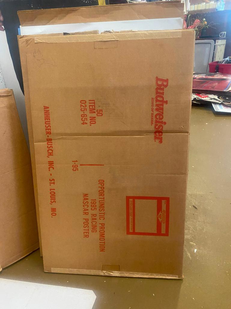 Posters, 3 boxes Budweiser 1995 posters, 1 box Busch Brickyard Dangler w/inflatable (1 of 4)