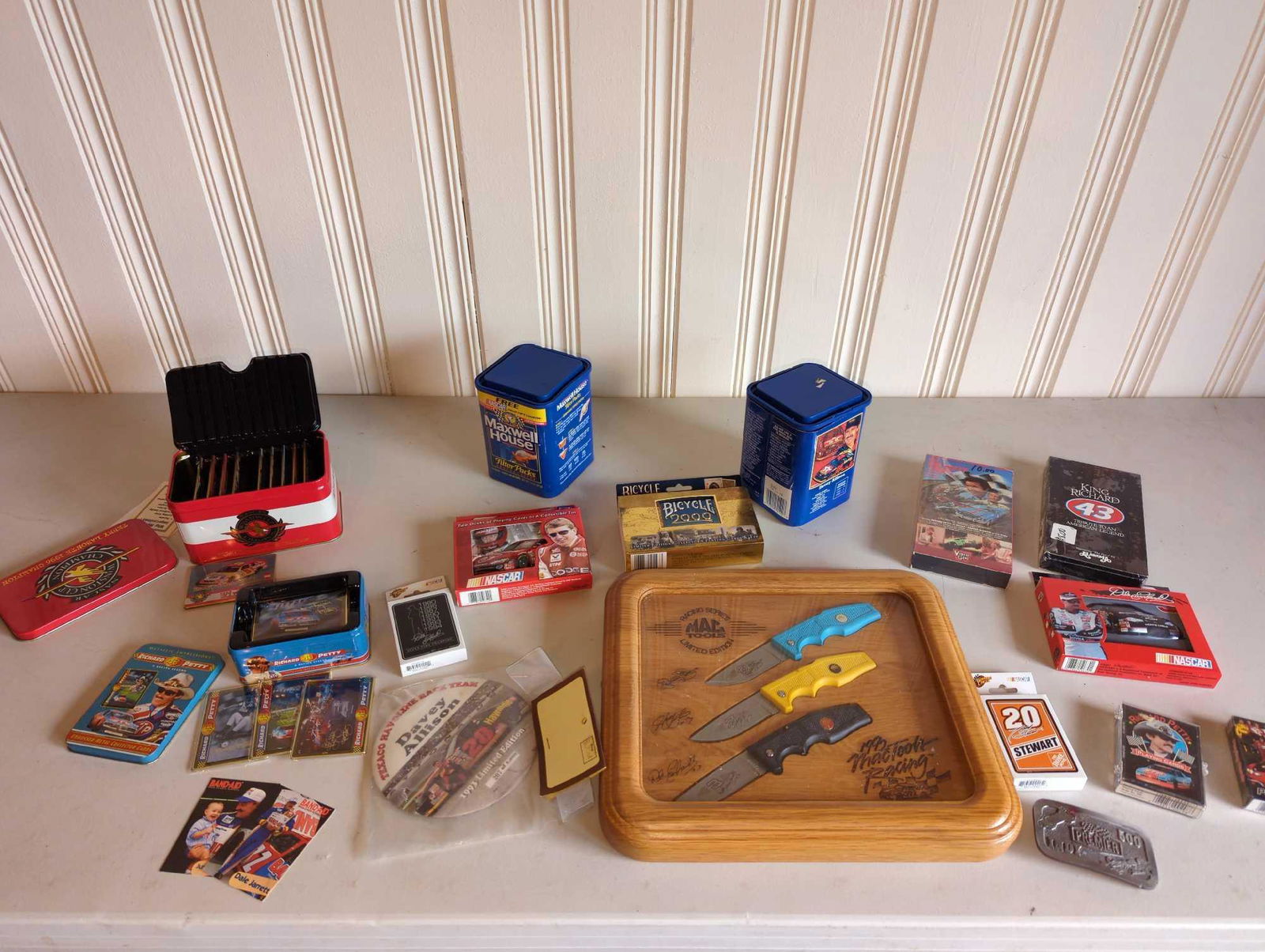 Assorted NASCAR collectibles, Mac tools knives, cards, tins, etc. (1 of 4)