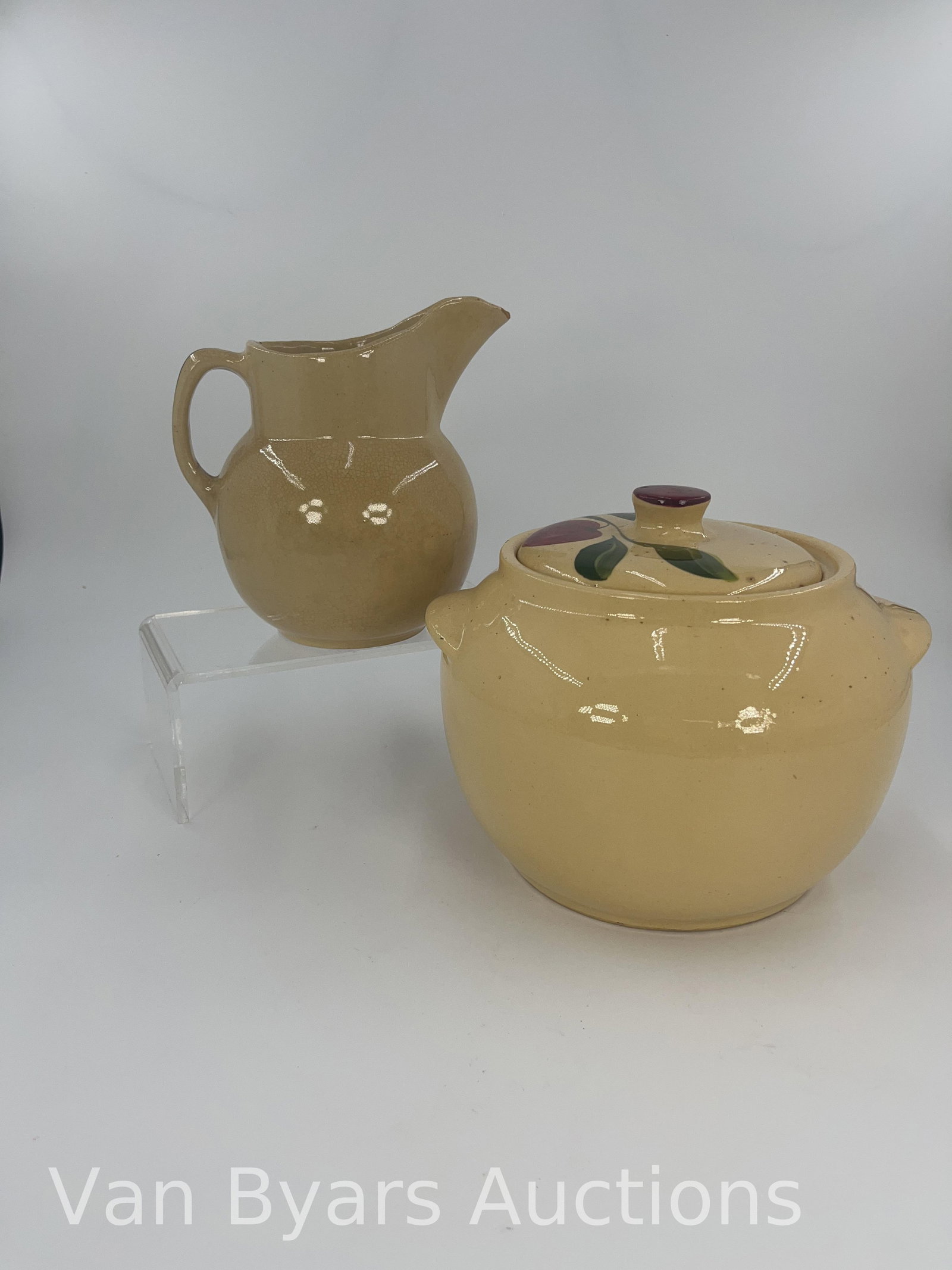 Watt Pottery Apple Pattern Pitcher and Jar, INV. 2016 - 2