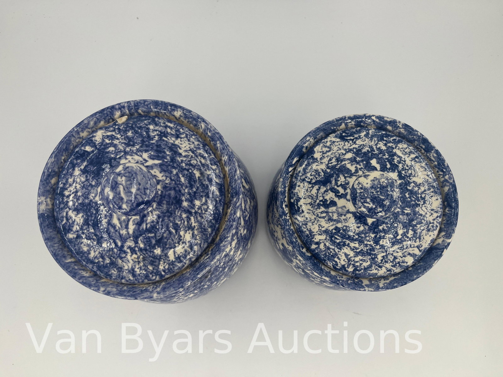 Pair of Blue and White Spongeware Canisters, INV. 2018 - 2