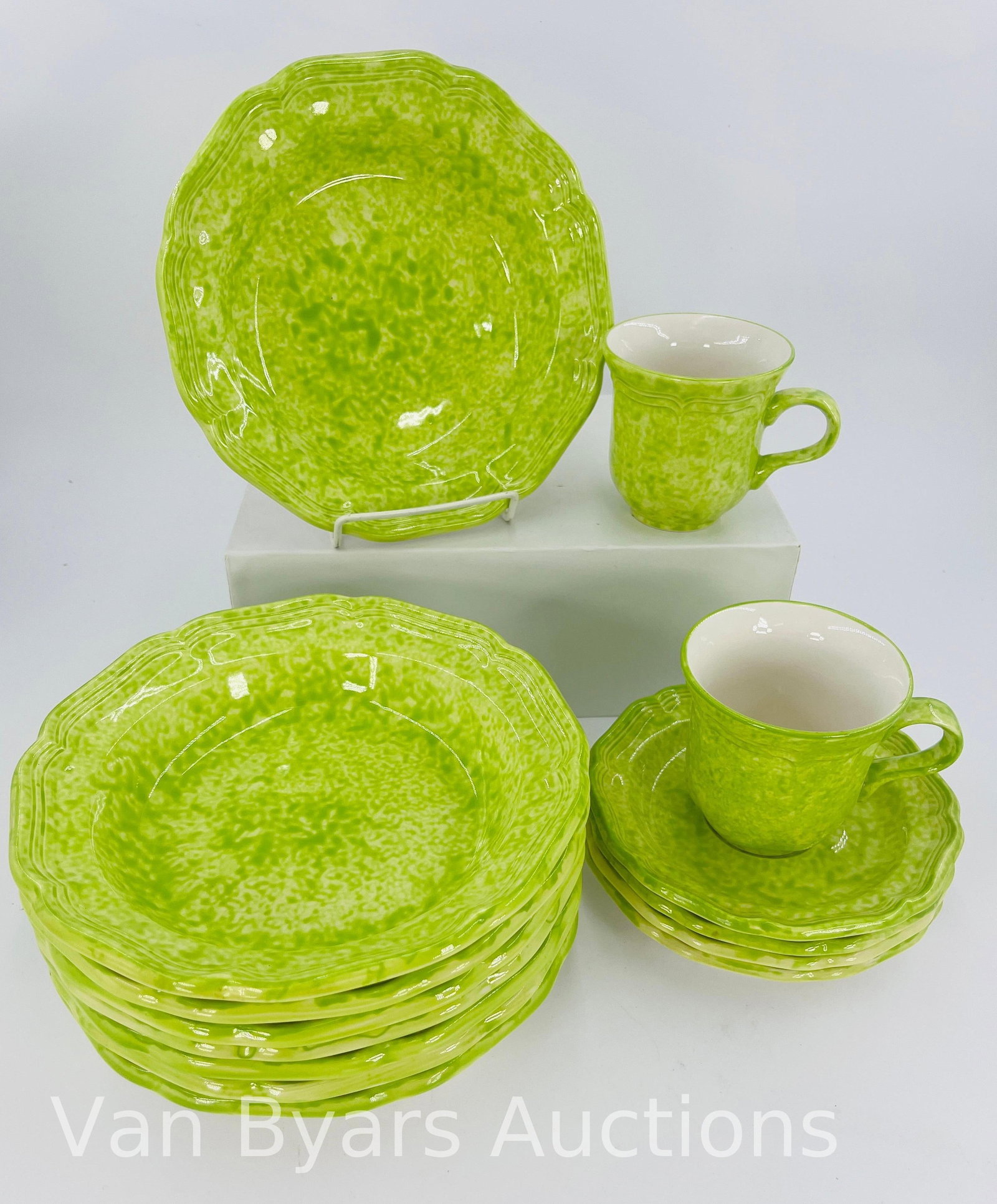 Mikasa Country Charm Set, 14 Pieces, INV. 2020: Approx. dia. bowl 8 3/4", saucer 6 3/8". With markings.