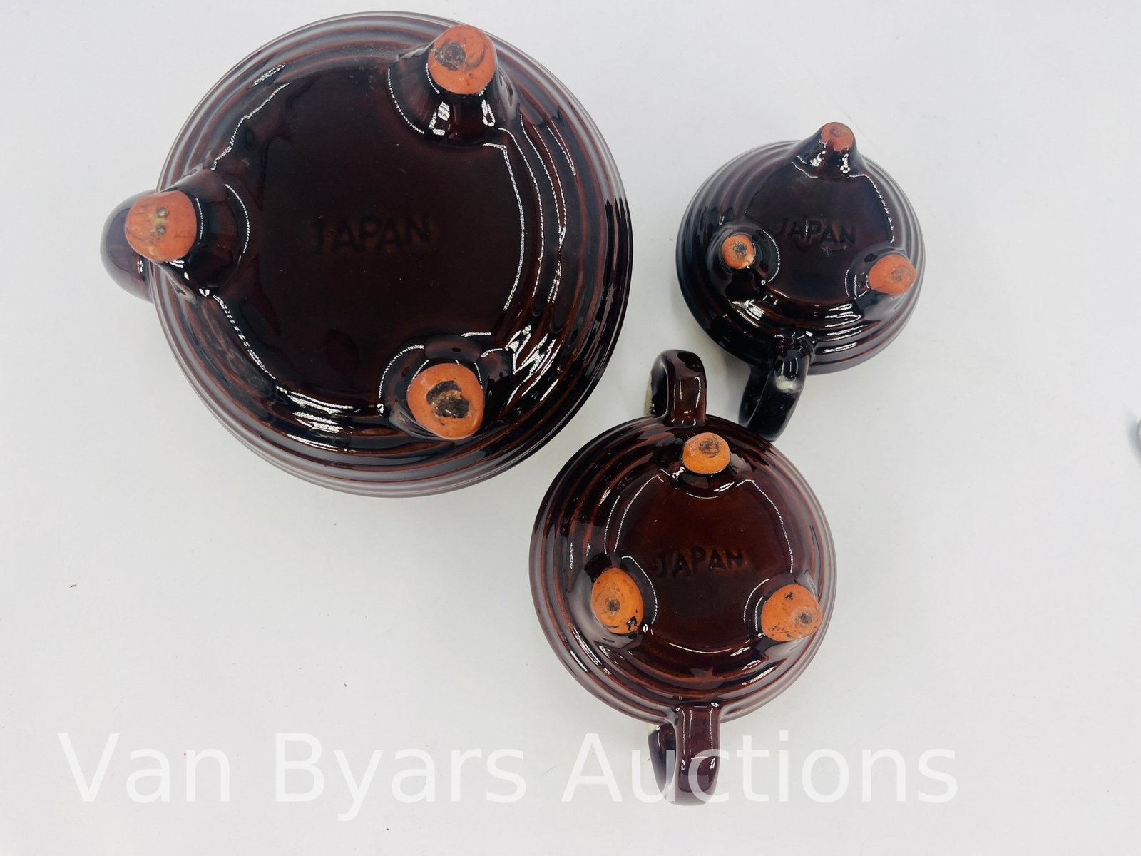 Three-Piece Tea Set Brown and Drip Glaze Pattern, Japan, INV. 2021 - 2