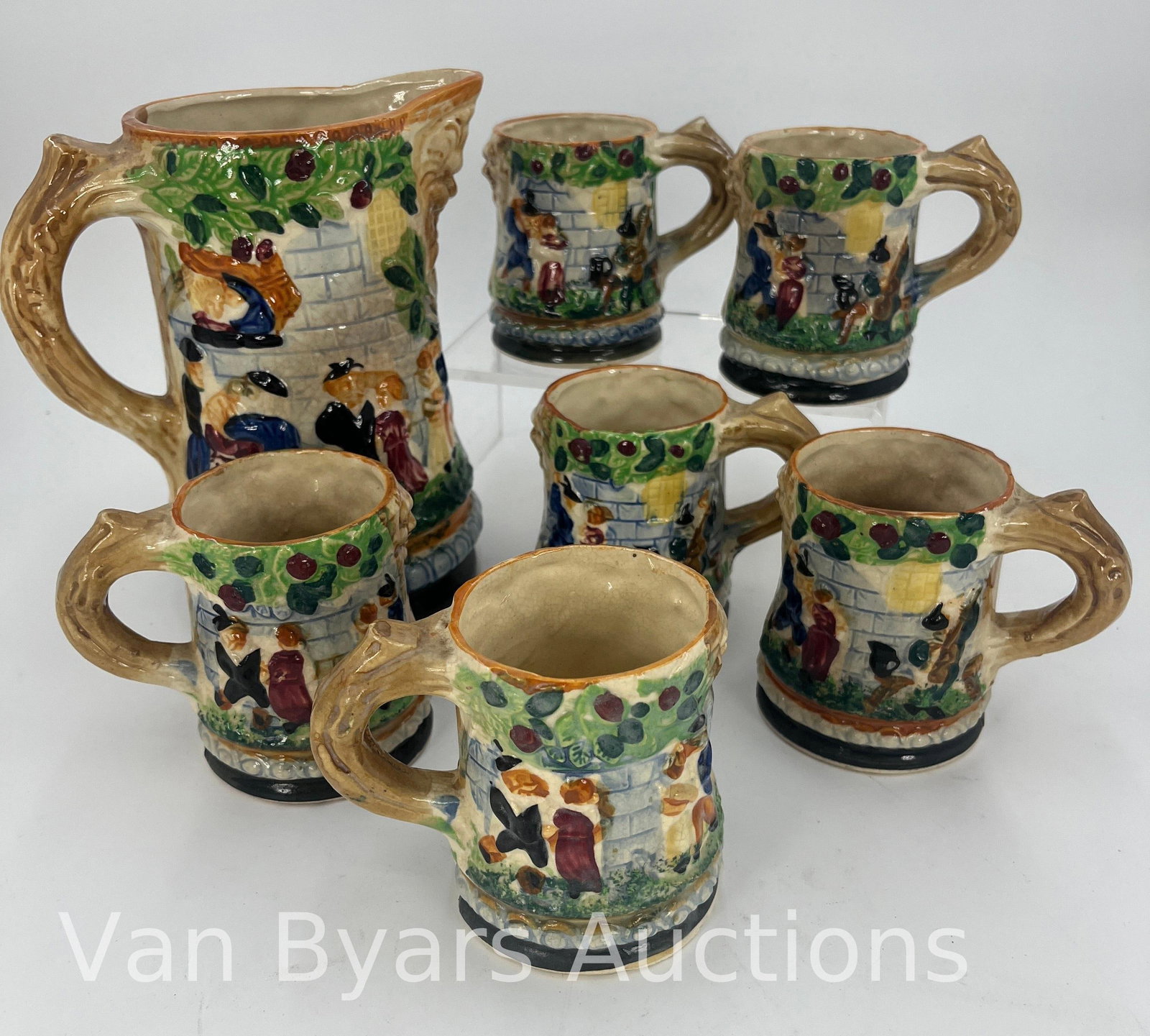 Japanese Majolica Pitcher and Cup or Mug Set, INV. 2024 (1 of 3)