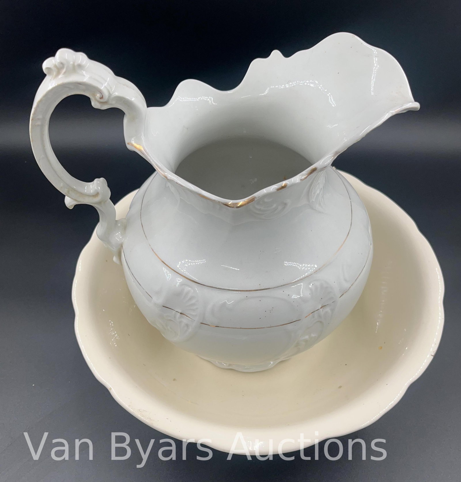 Etruria Mellor & Co. White Pitcher, and wash basin, INV. 2108 - 2