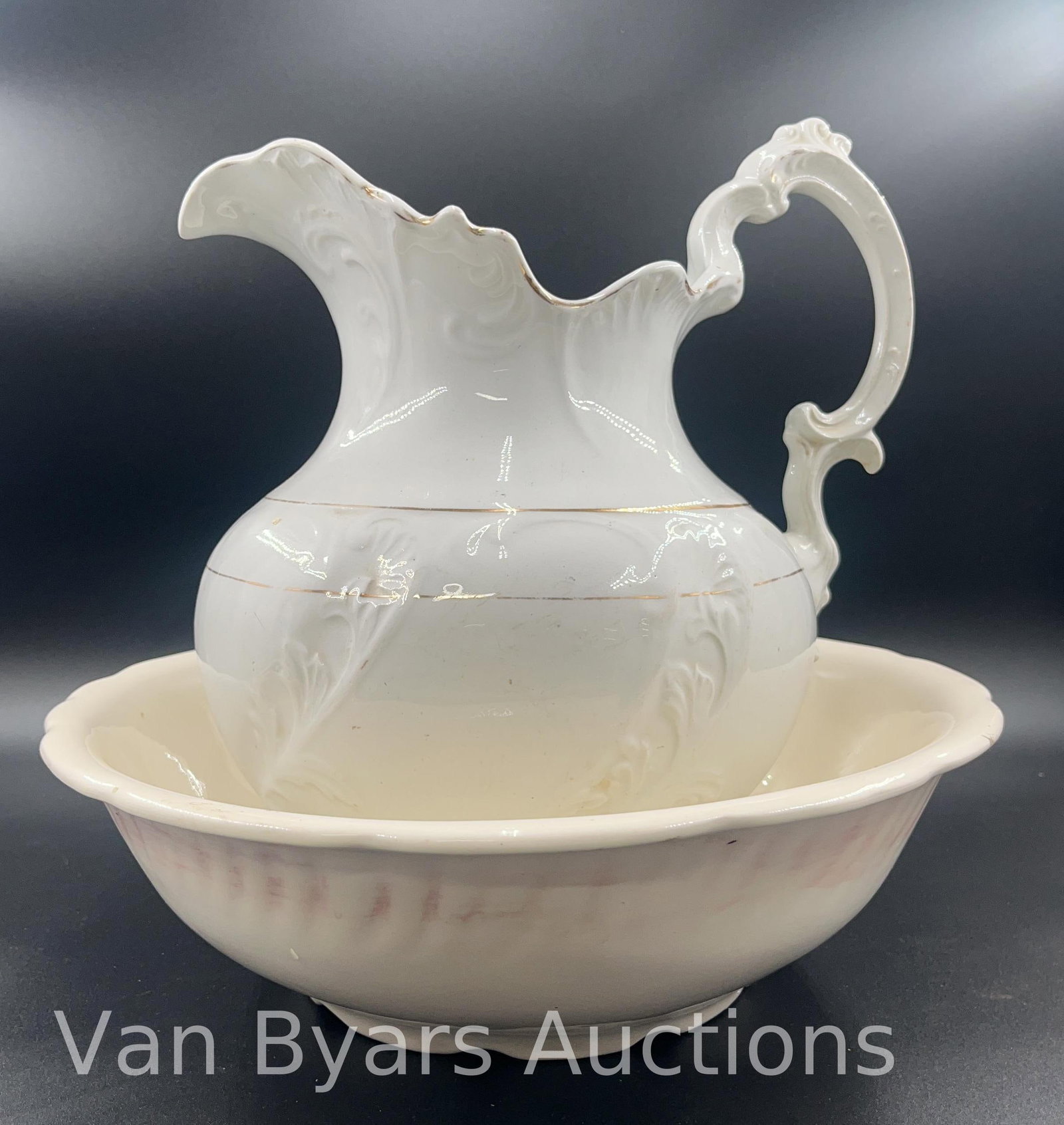 Etruria Mellor & Co. White Pitcher, and wash basin, INV. 2108 - 3