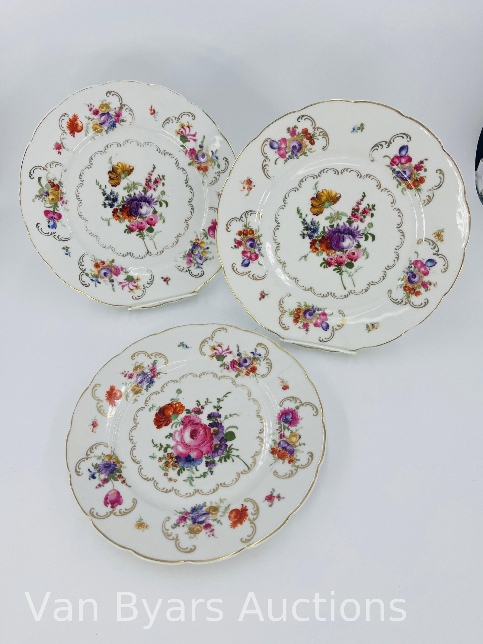 Czechoslovakia Porcelain Transfer Decorate Gilt Floral Service Plates, INV. 2111 (1 of 4)