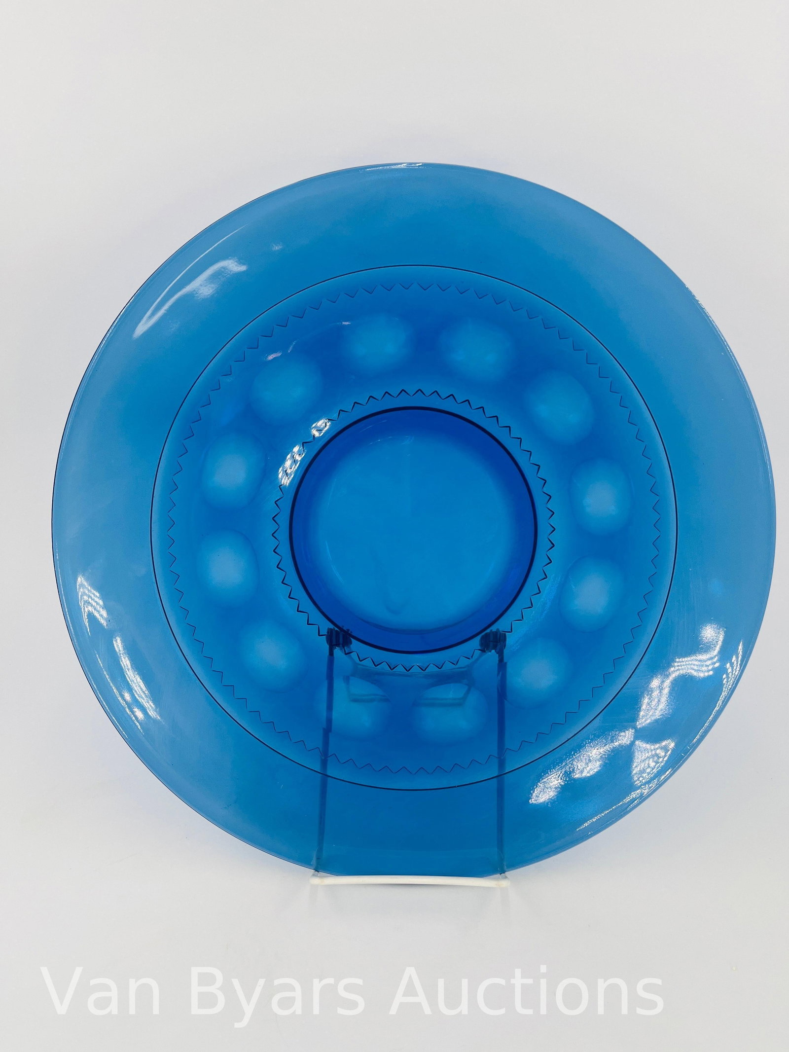 2 Tiara Indian Glass King's Crown Imperial Pattern Cobalt Blue Platters, INV. 2116 - 2