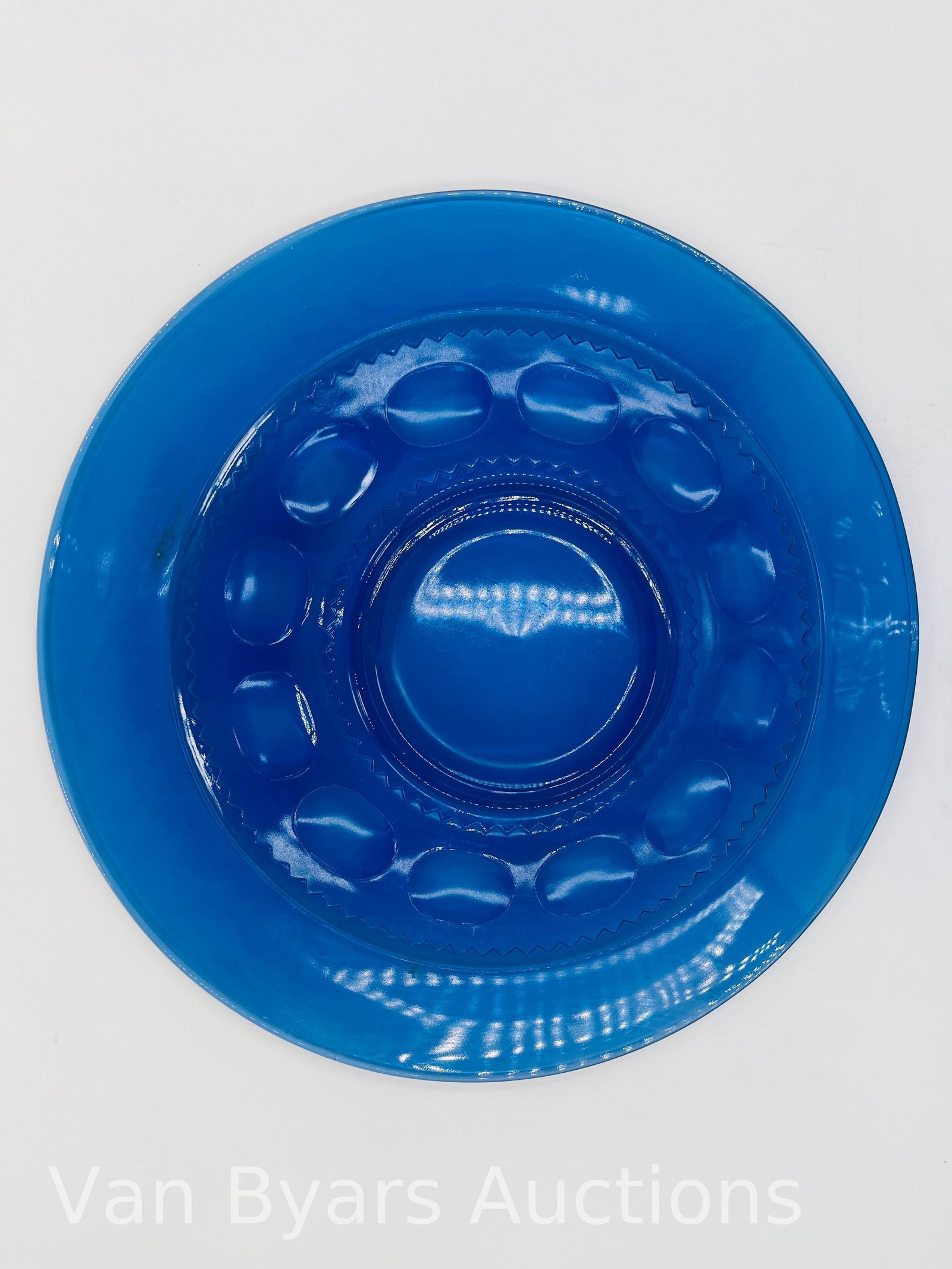2 Tiara Indian Glass King's Crown Imperial Pattern Cobalt Blue Platters, INV. 2116 - 3