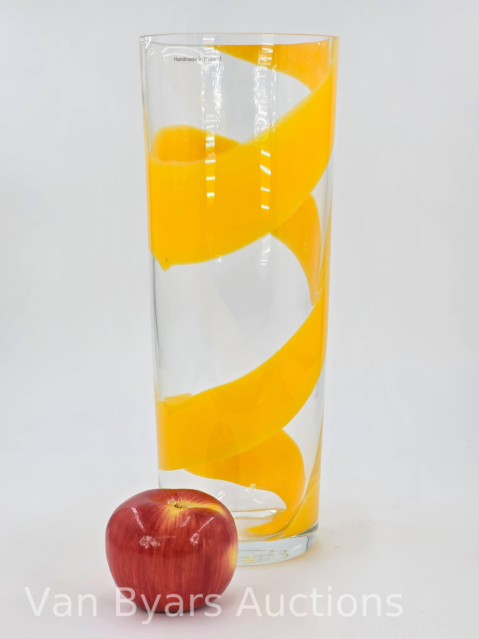 Polish Art Glass Vase, Yellow Swirl, INV. 2230 - 2