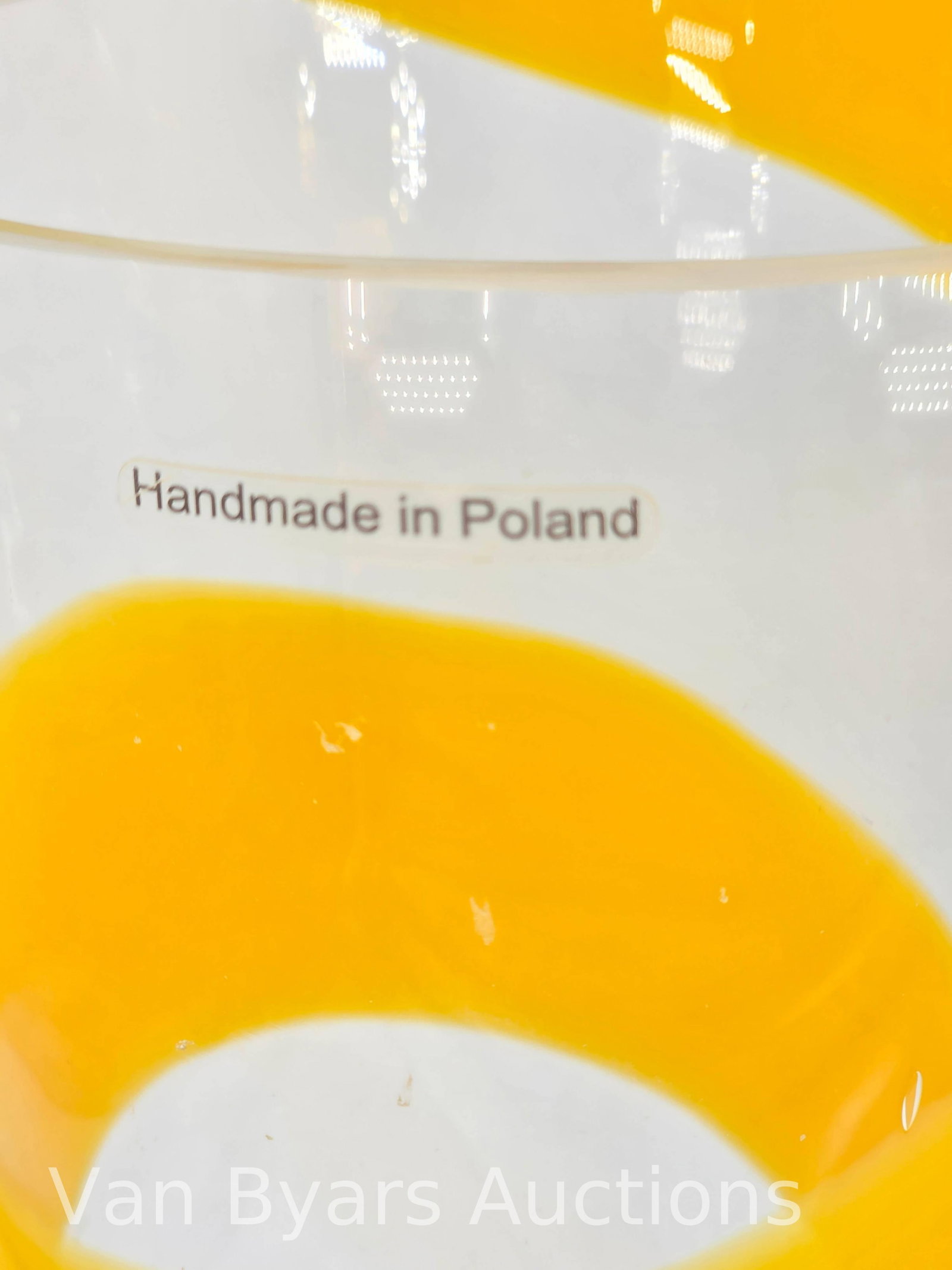 Polish Art Glass Vase, Yellow Swirl, INV. 2230 - 3