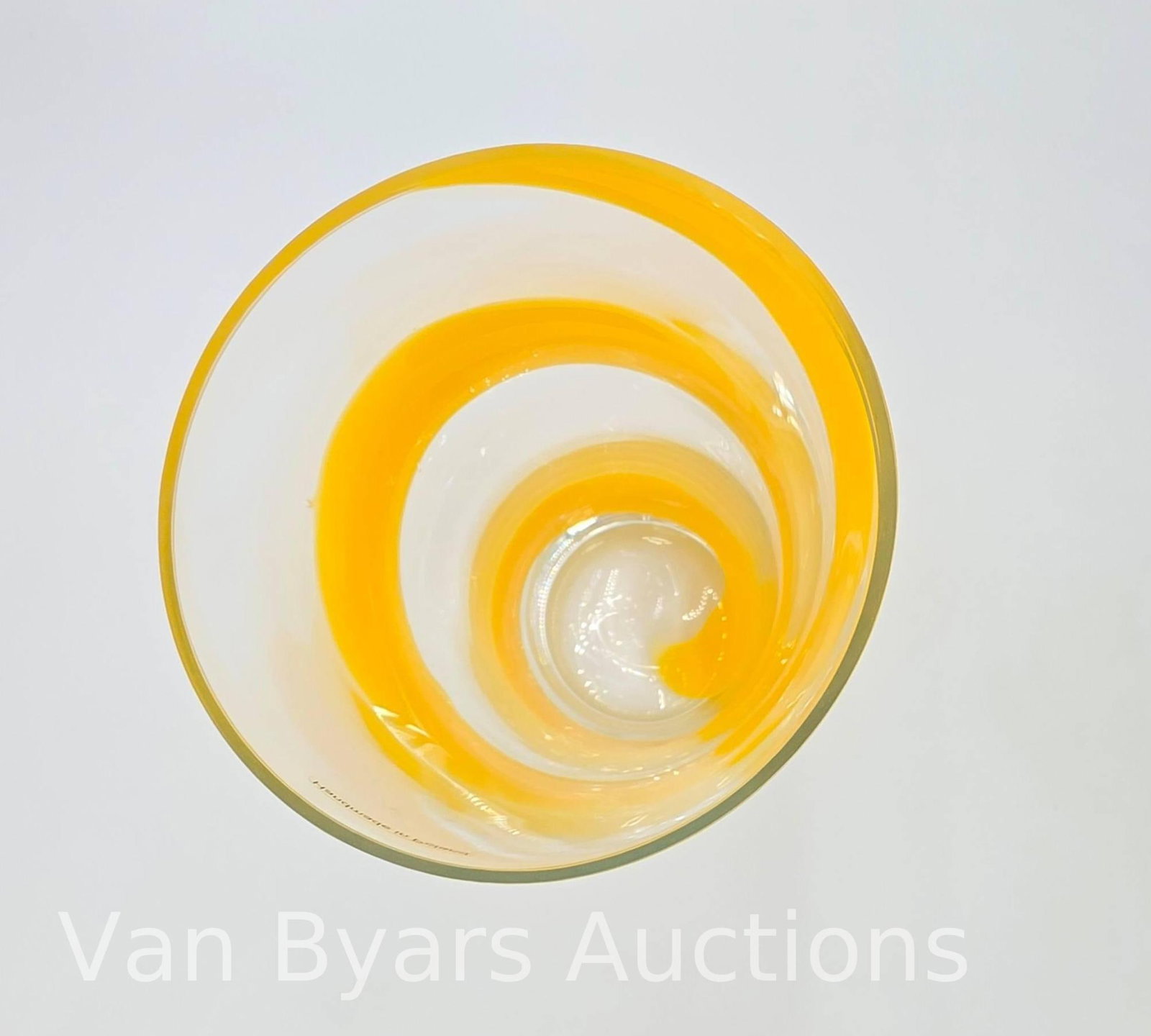 Polish Art Glass Vase, Yellow Swirl, INV. 2230 - 4