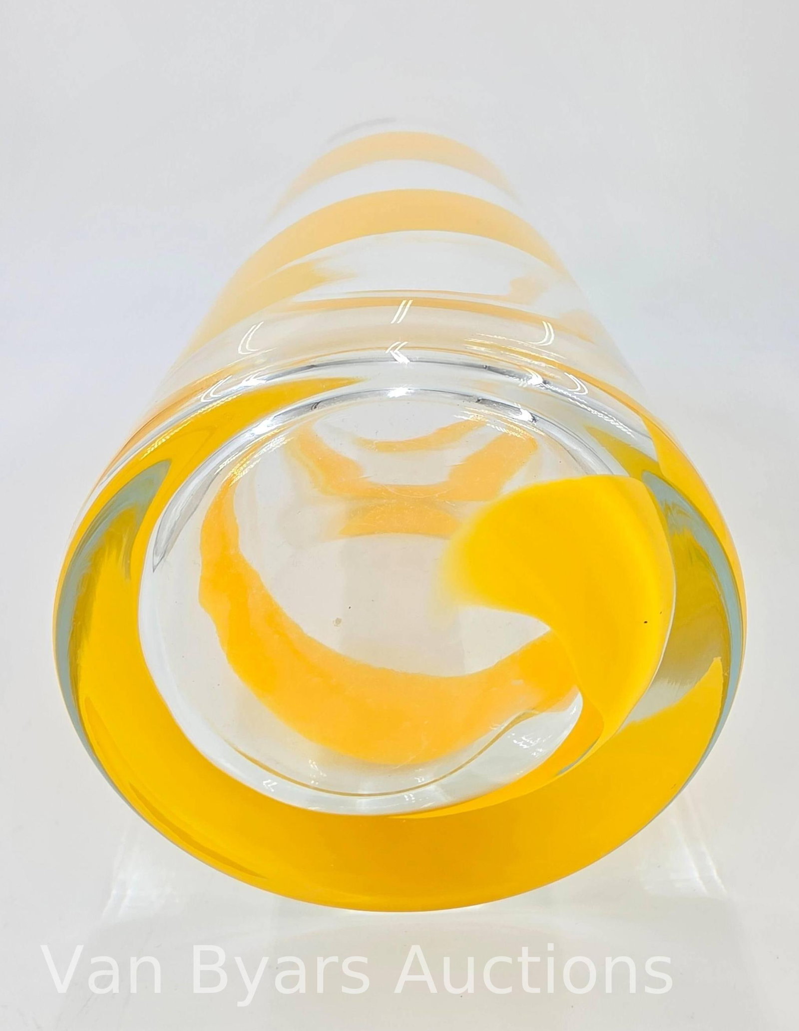 Polish Art Glass Vase, Yellow Swirl, INV. 2230 - 5