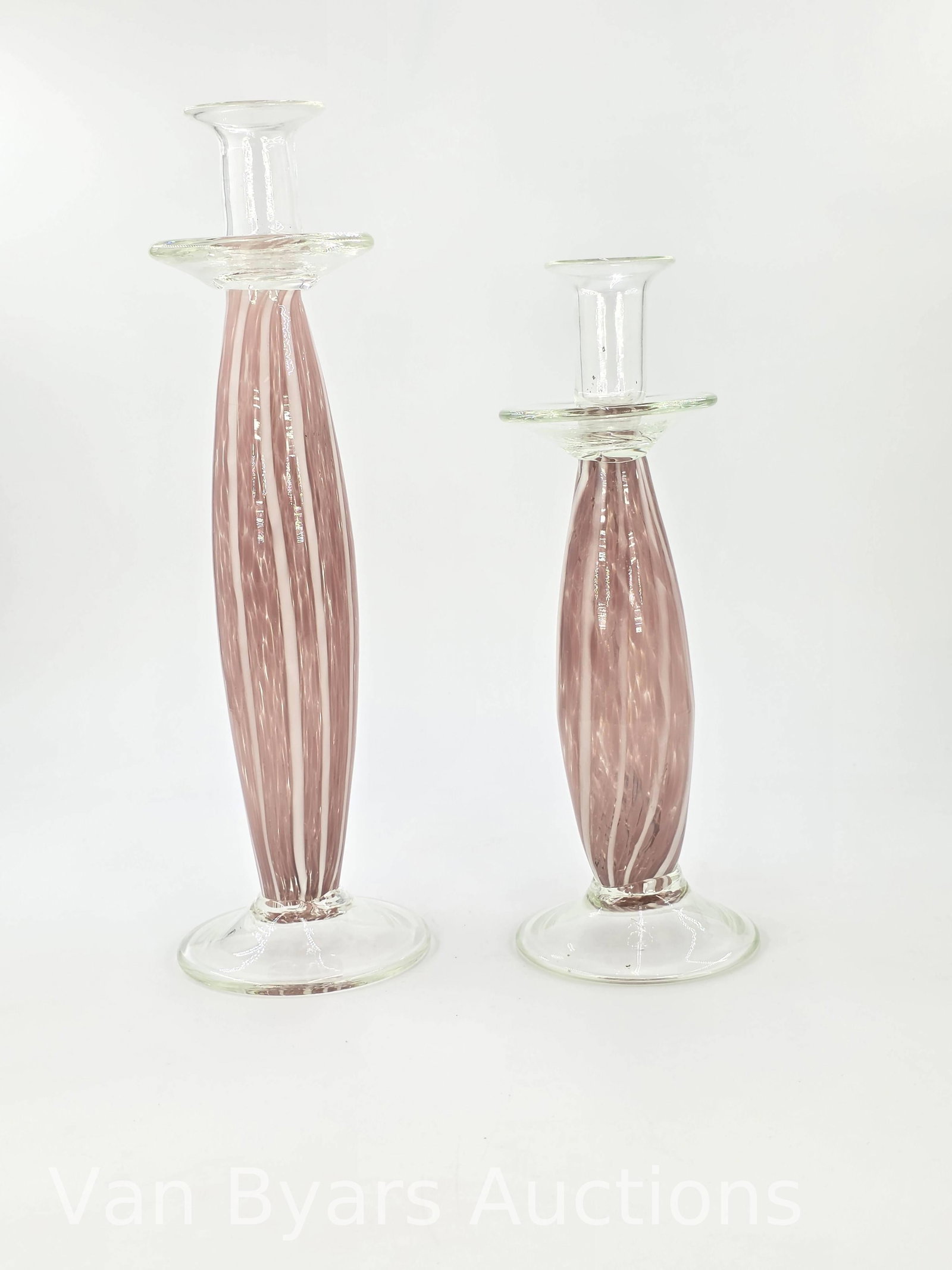 Vintage Art Glass Candlesticks Pair, INV. 2231: Tallest approx. 13.75 x 4.25 x 4.25 inches