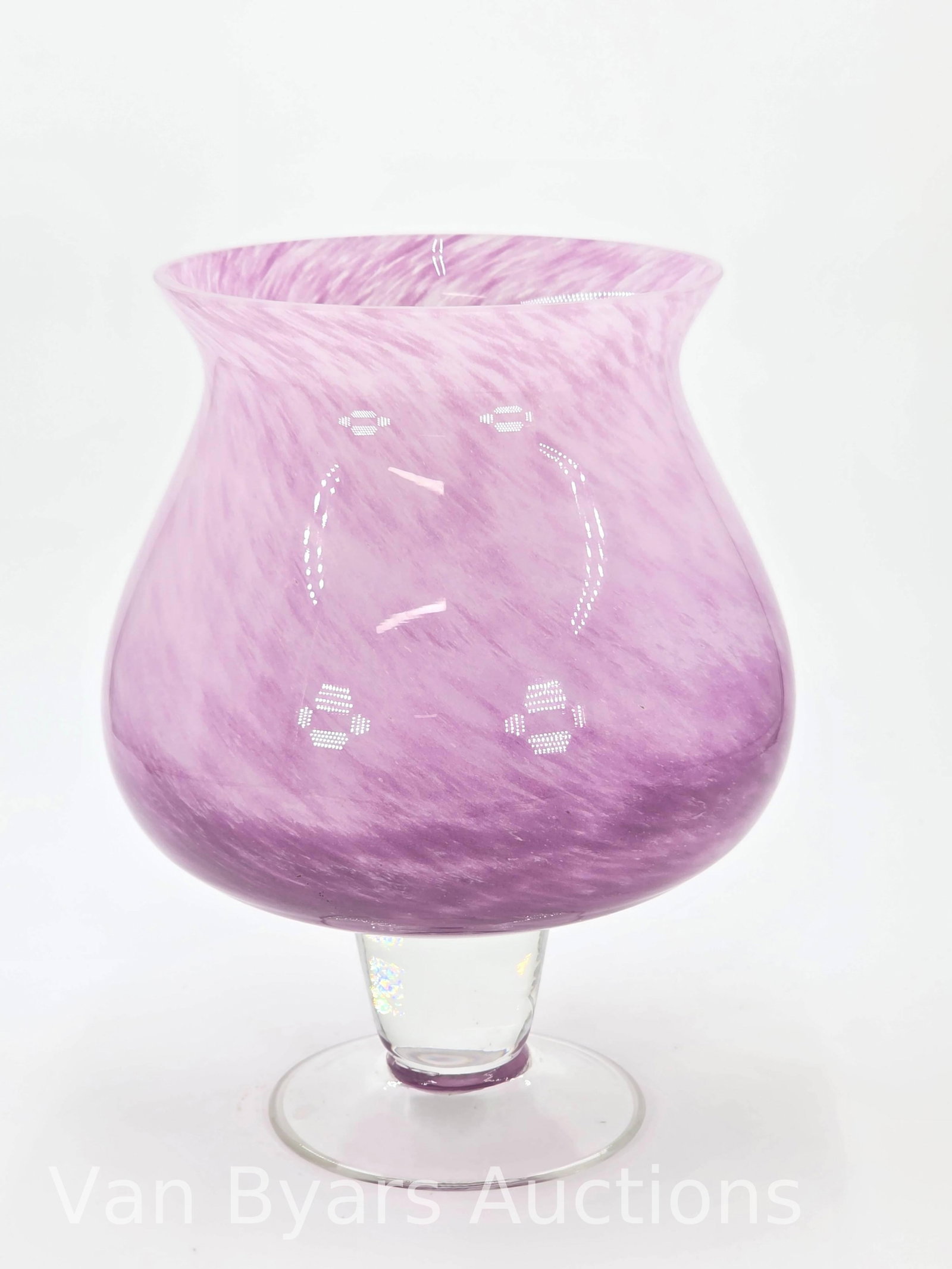 Hand Blown Glass Pedestal Vase, INV. 2232: Approx. 10.25 x 8 x 8 inches.