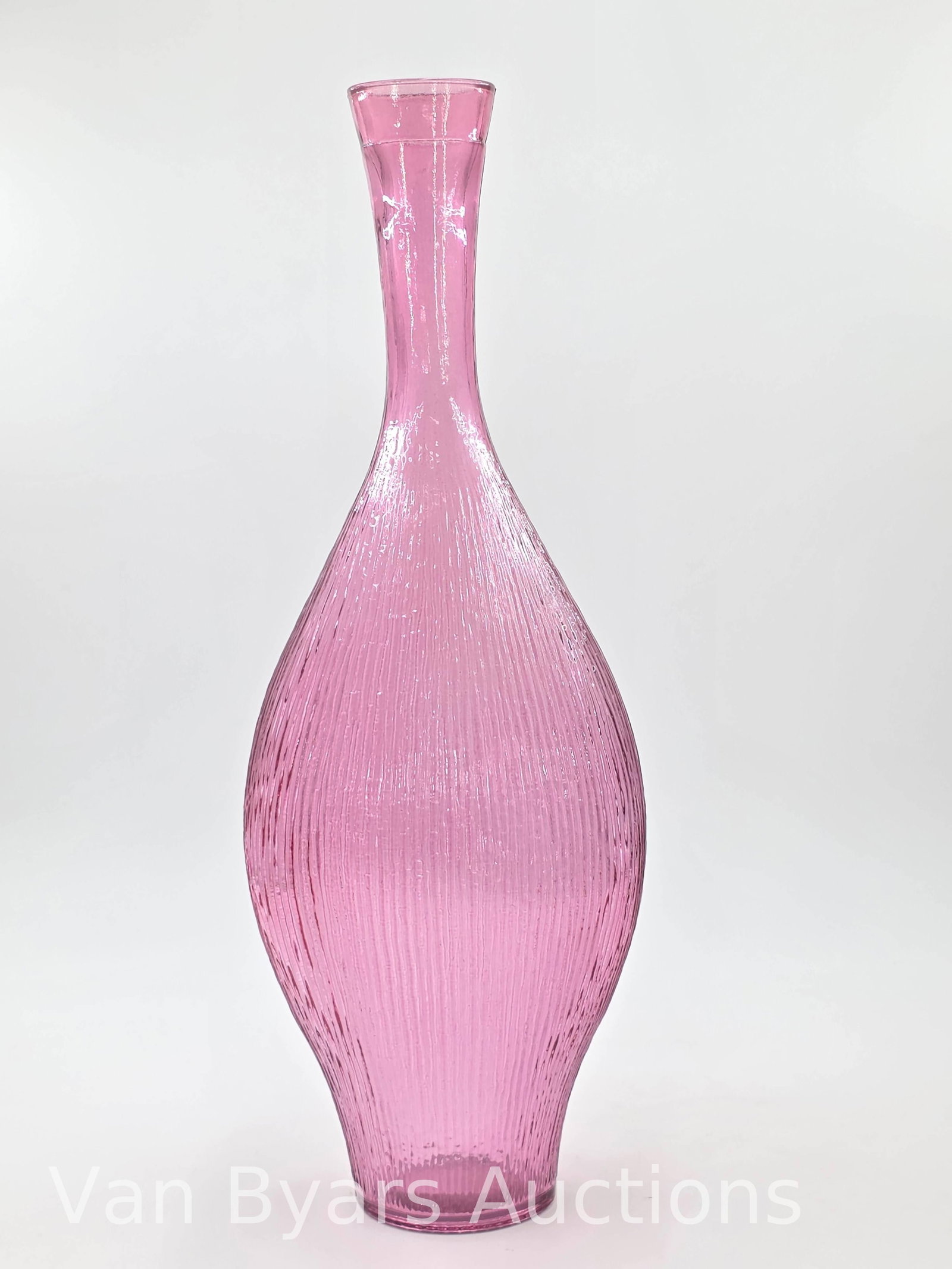 Cranberry Glass Vase, Possibly MCM Pilgrim Glass Company, INV. 2232: Approx. 16 x 5.75 x 5.75 inches.