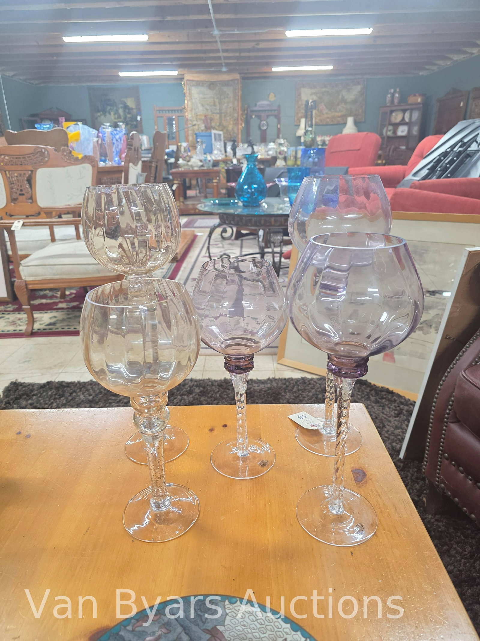 Assorted Glass Decor, 5 pieces, INV. 2240: Tallest 16 x 4.25 x 4.25 inches.