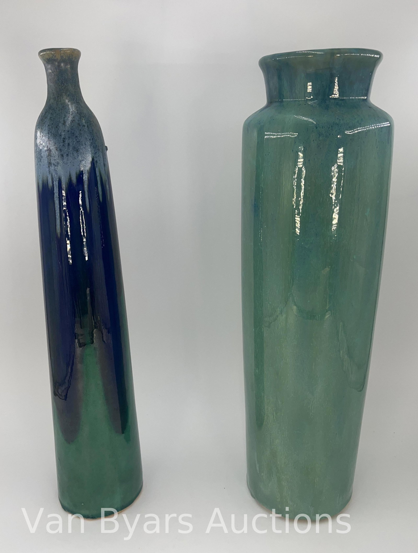 Two Glazed Vases, INV. 2294: Tallest approx. 18.5 x 3.75 inches.