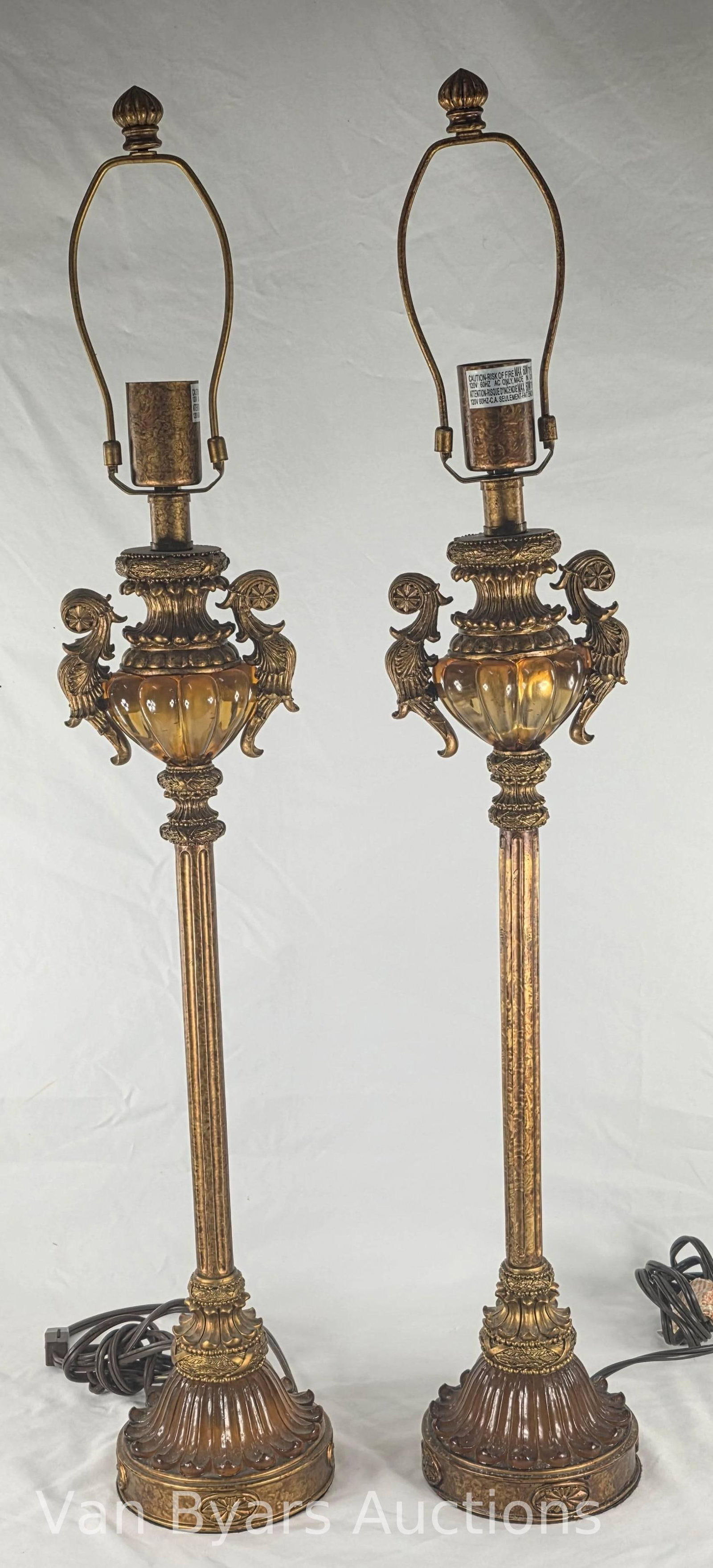 Pair of Lamps, INV. 2128: Approx. 32" height to top of finial.