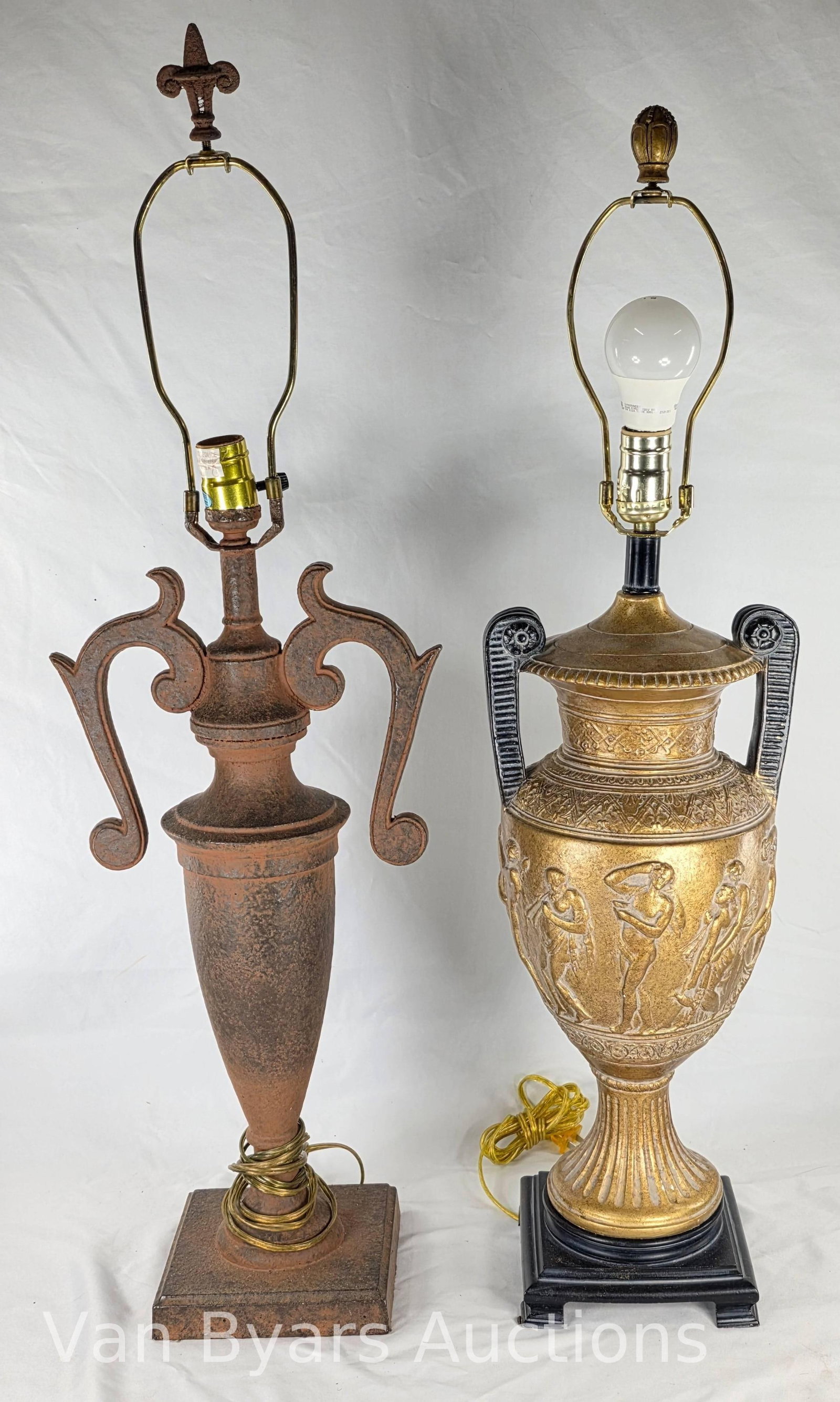 Two Neoclassical Style Lamps, INV. 2132: Approx. height 33" to top of tallest finial.
