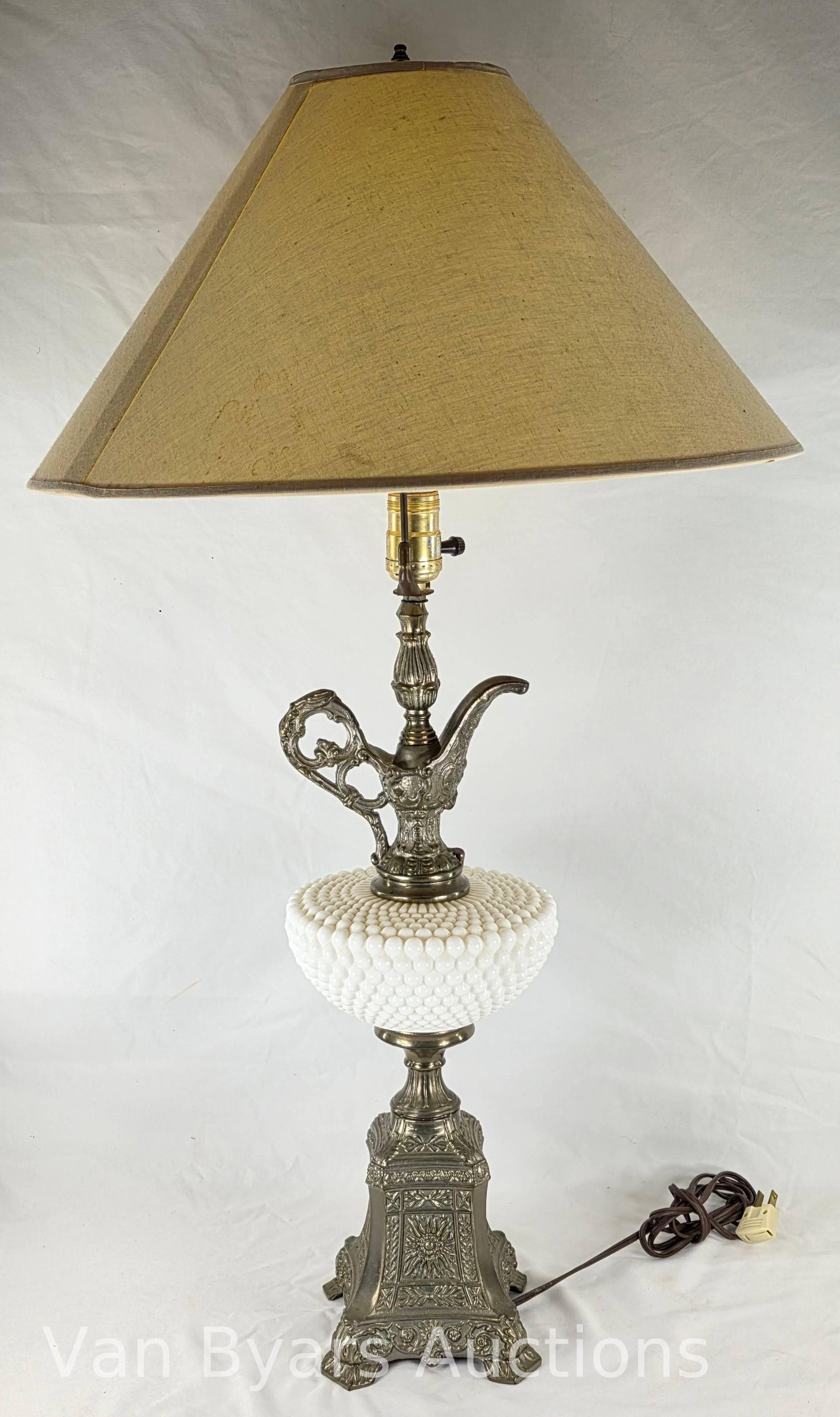 White Hobnail Milk Glass Lamp with Teapot-Shaped Top, INV. 2135 - 2