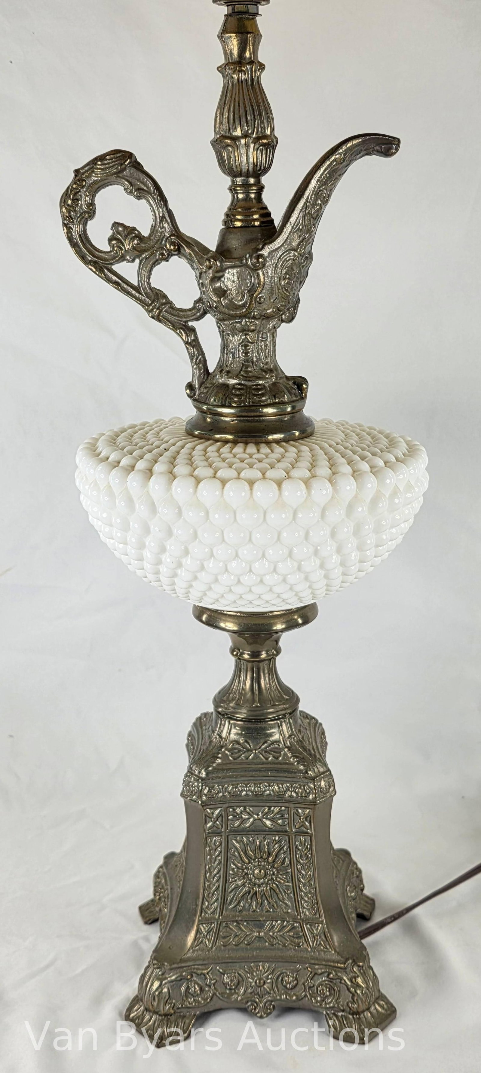 White Hobnail Milk Glass Lamp with Teapot-Shaped Top, INV. 2135 - 3