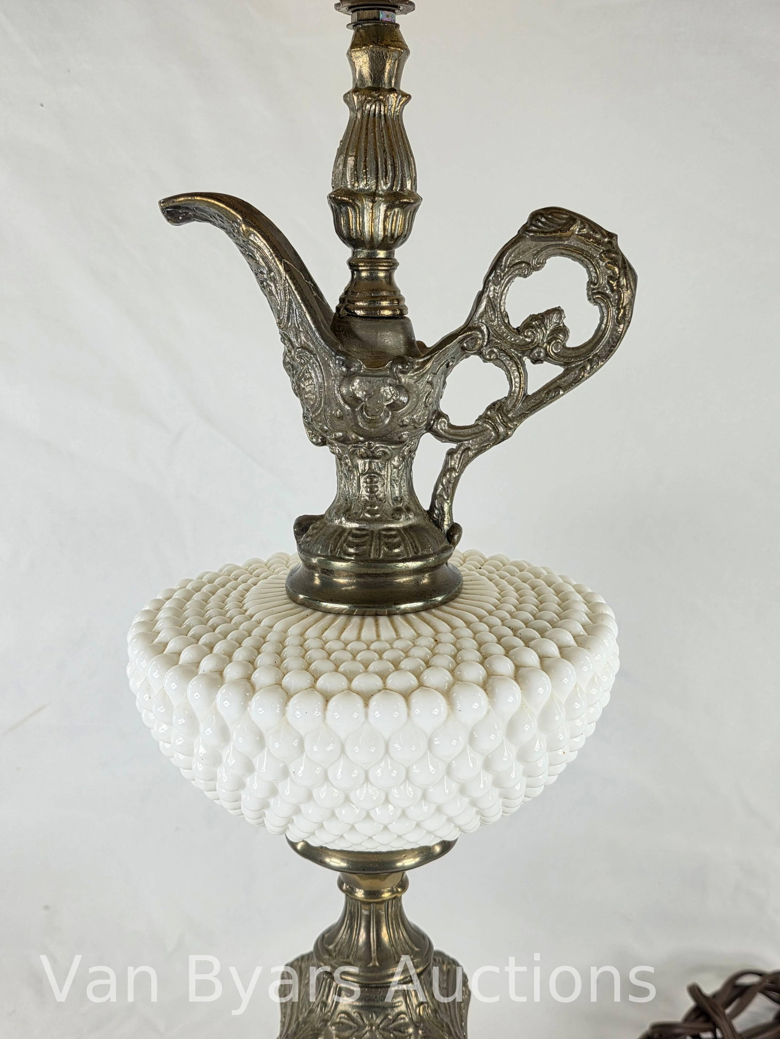 White Hobnail Milk Glass Lamp with Teapot-Shaped Top, INV. 2135 - 4