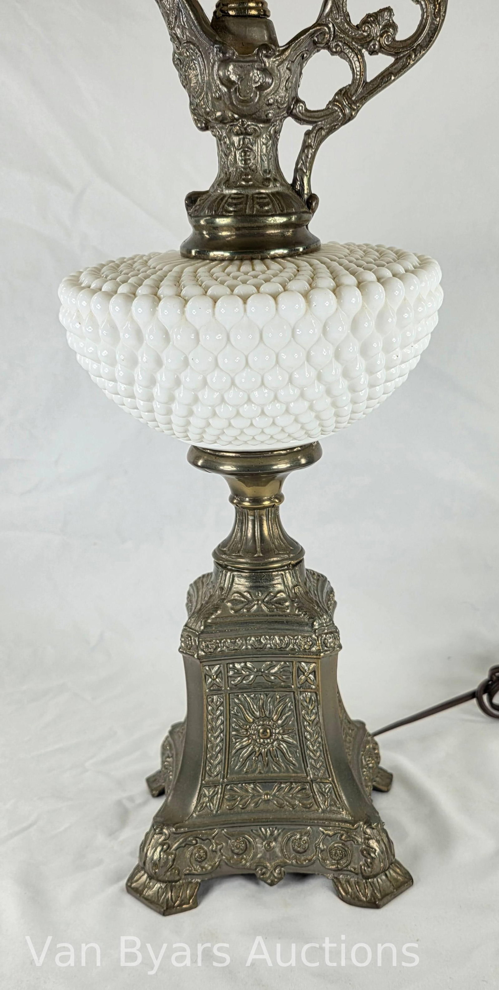White Hobnail Milk Glass Lamp with Teapot-Shaped Top, INV. 2135 - 5