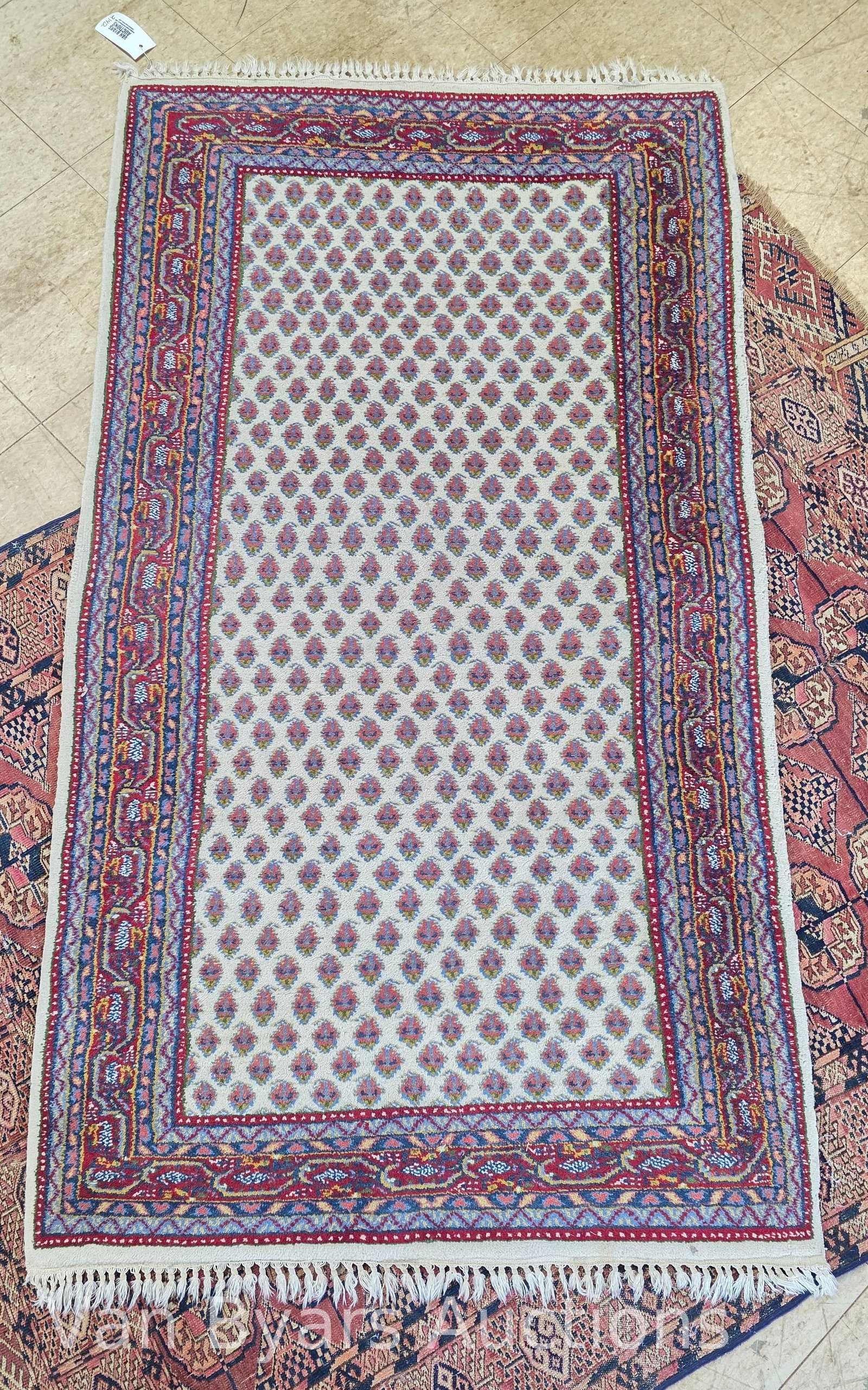 Persian Seraband Style Rug with Characteristic Boteh Motif Design, INV. 2142: Approx. 36.5" x 68" to tassels.