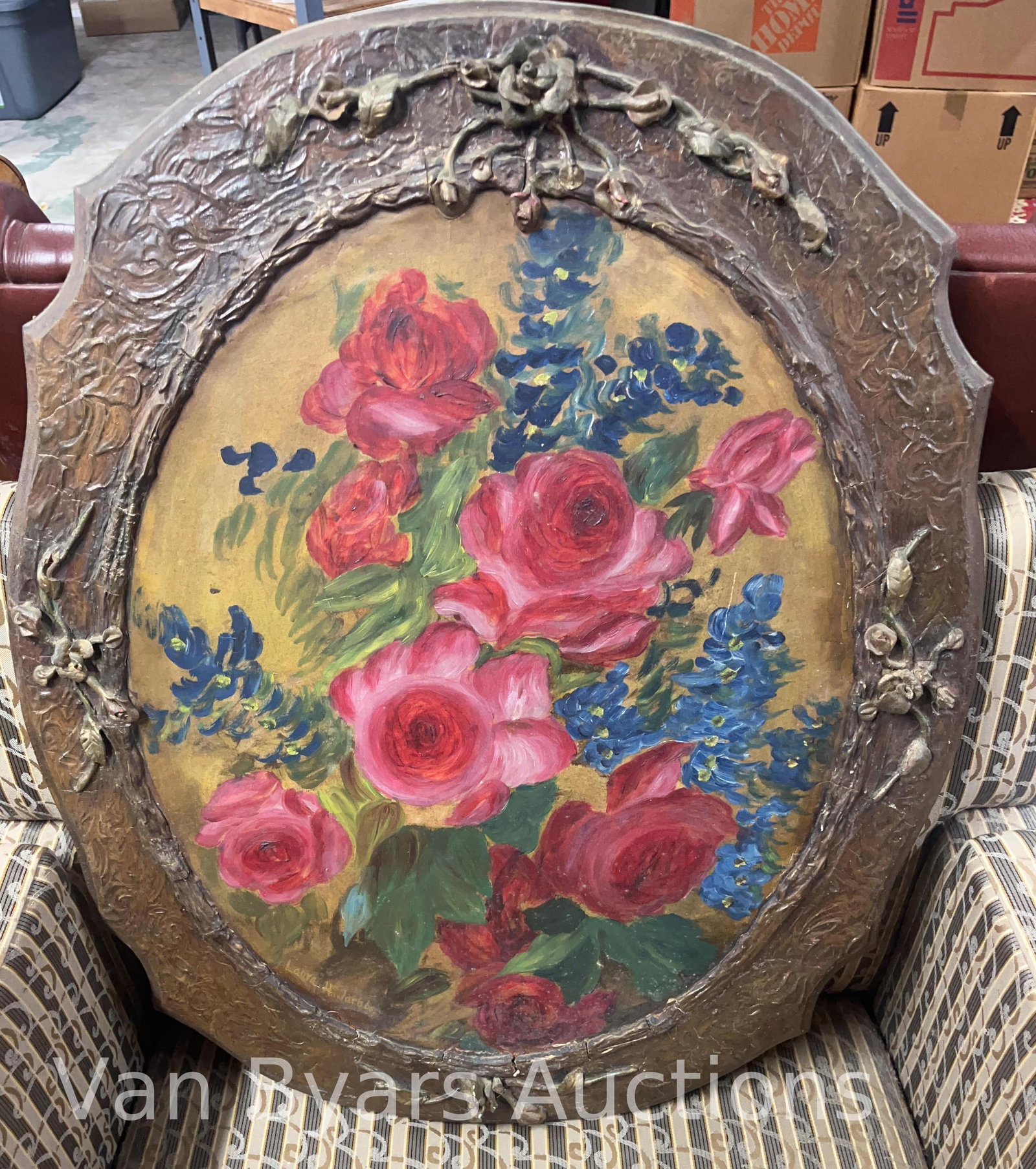 Floral Scene, INV. 2179: Approx. 25.5 x 20.5 x 0.5 inches.