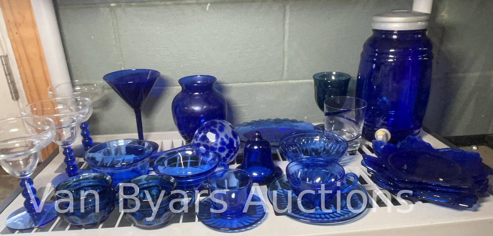Assorted Cobalt Blue Glassware, Various Patterns, INV. 2086: Approx. height of martini glass 6 5/8".