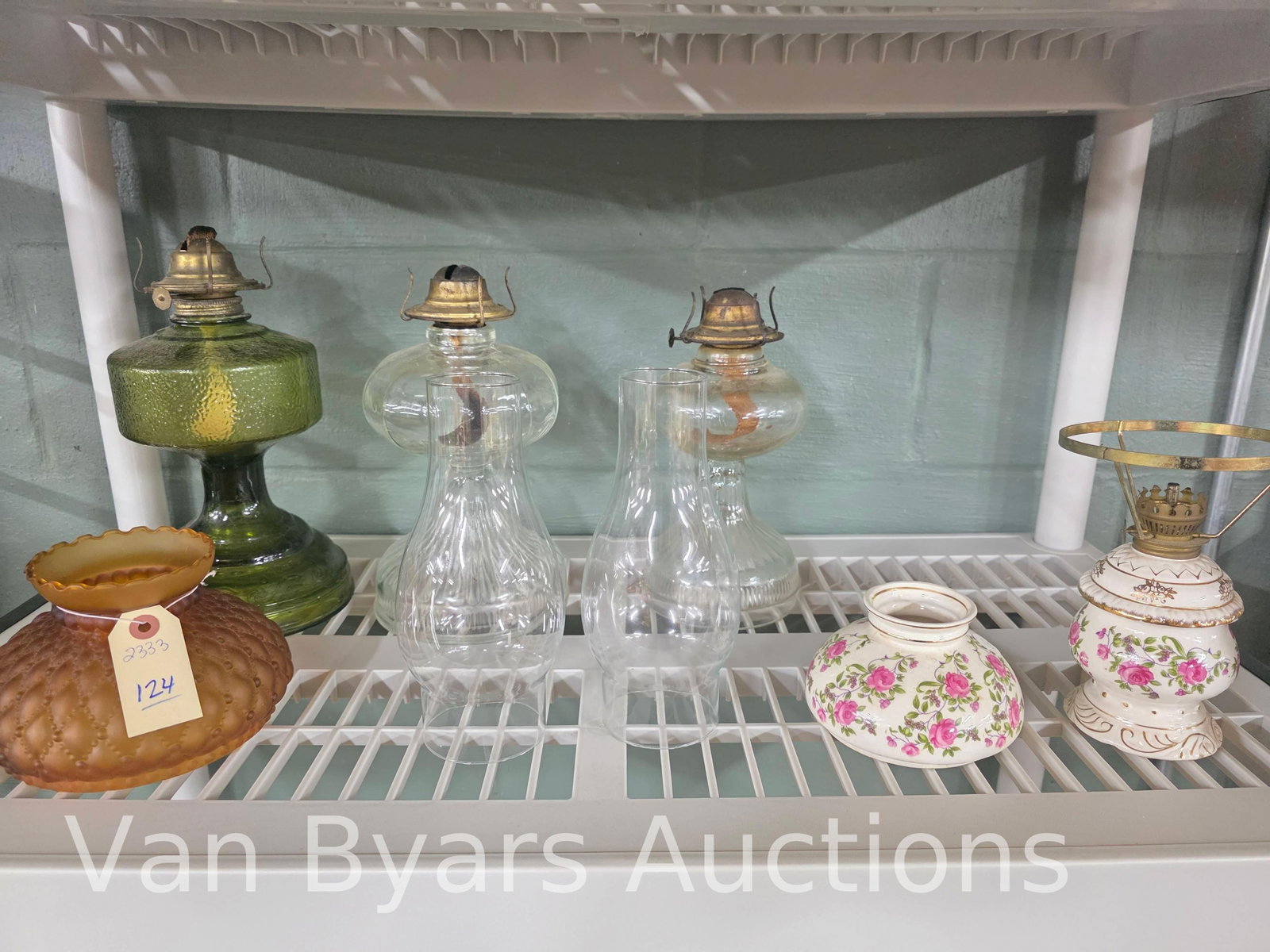 Oil Lamps and Shades, INV. 2333: Largest approx. 12 x 6.5 inches