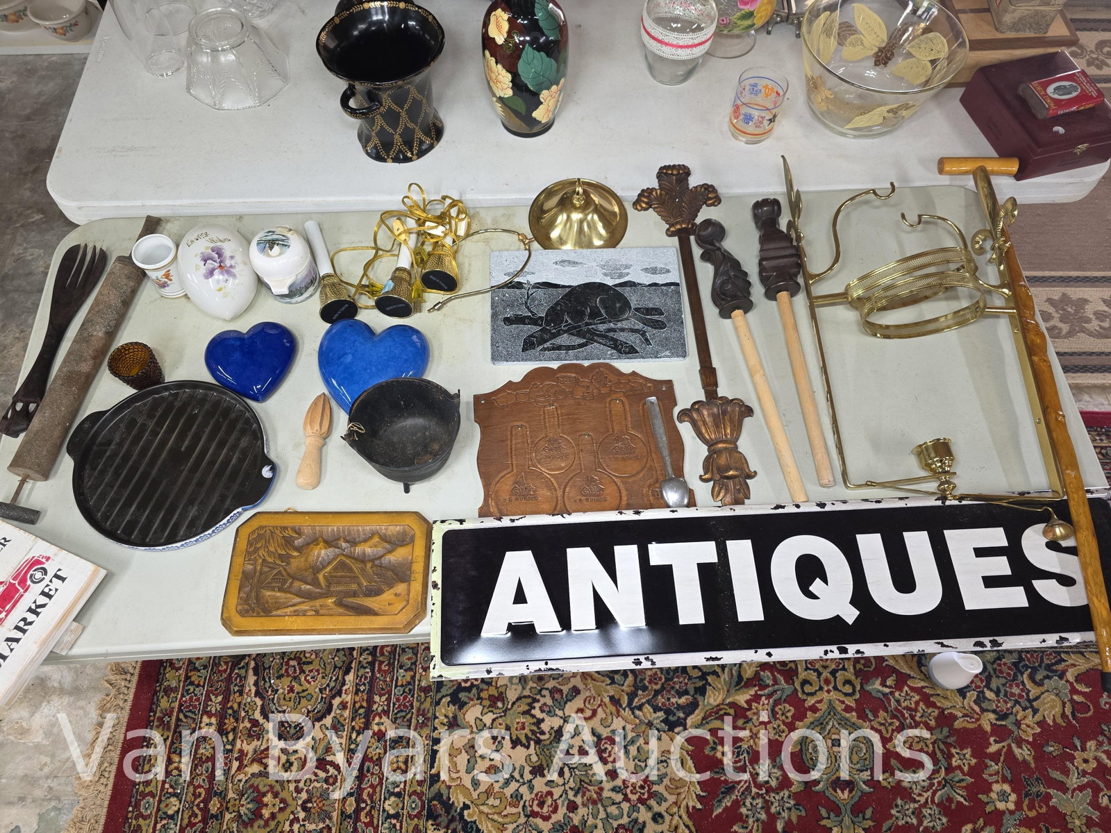 Misc. Antiques including Victorian milk glass, sconces, tin sign, ceramics, INV. 2327 (1 of 5)