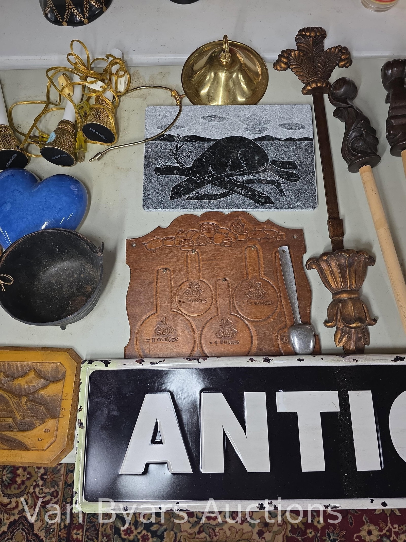 Misc. Antiques including Victorian milk glass, sconces, tin sign, ceramics, INV. 2327 - 4