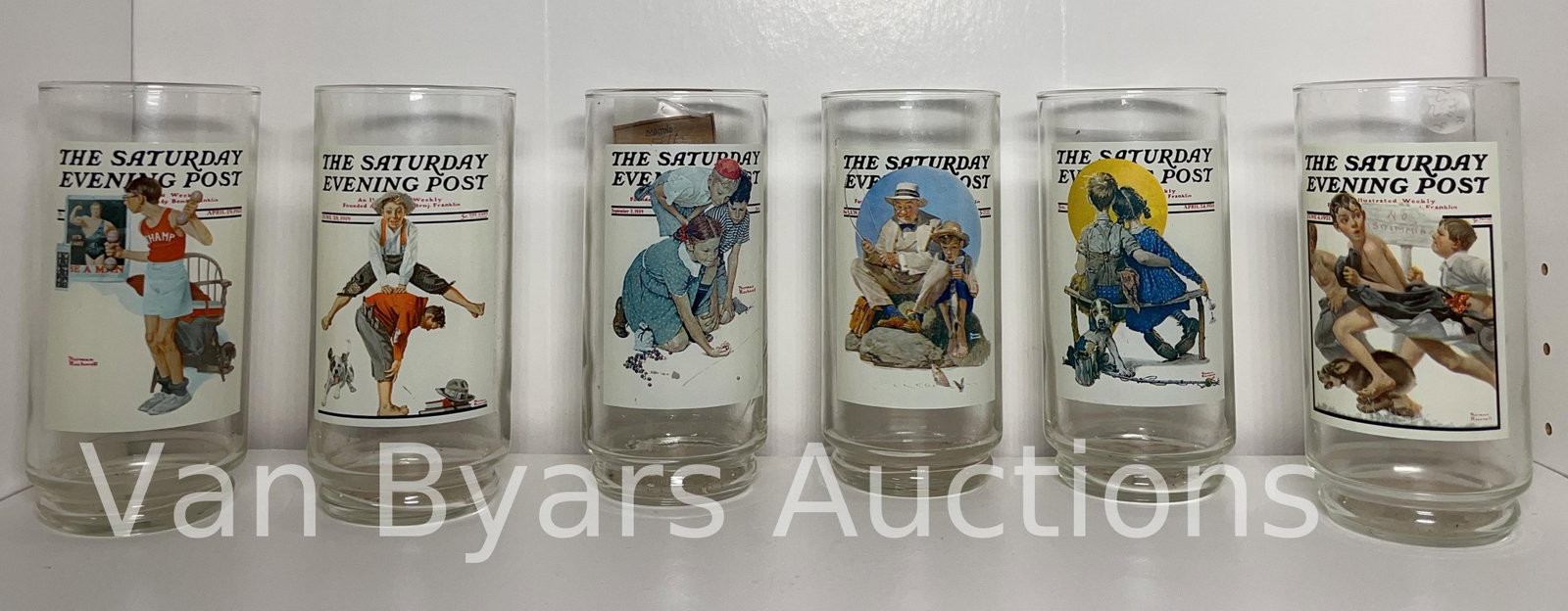 Norman Rockwell The Saturday Evening Post Arby's Collection Drinking Glasses, INV. 2037: Approx. height 6 1/8".