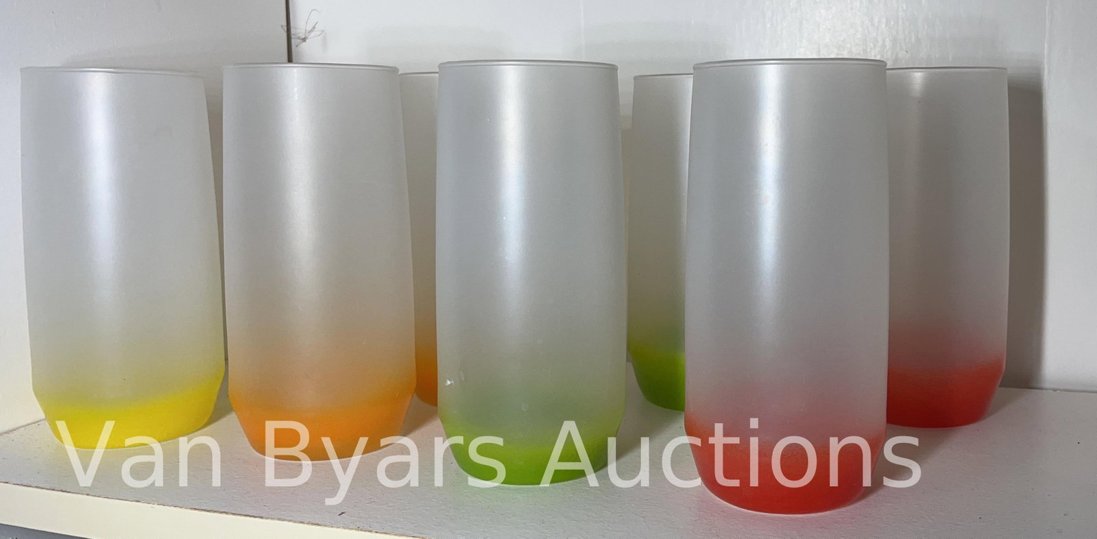 Vintage MCM Frosted Glasses Set, 8 pieces, INV. 2035: Approx. height 6".