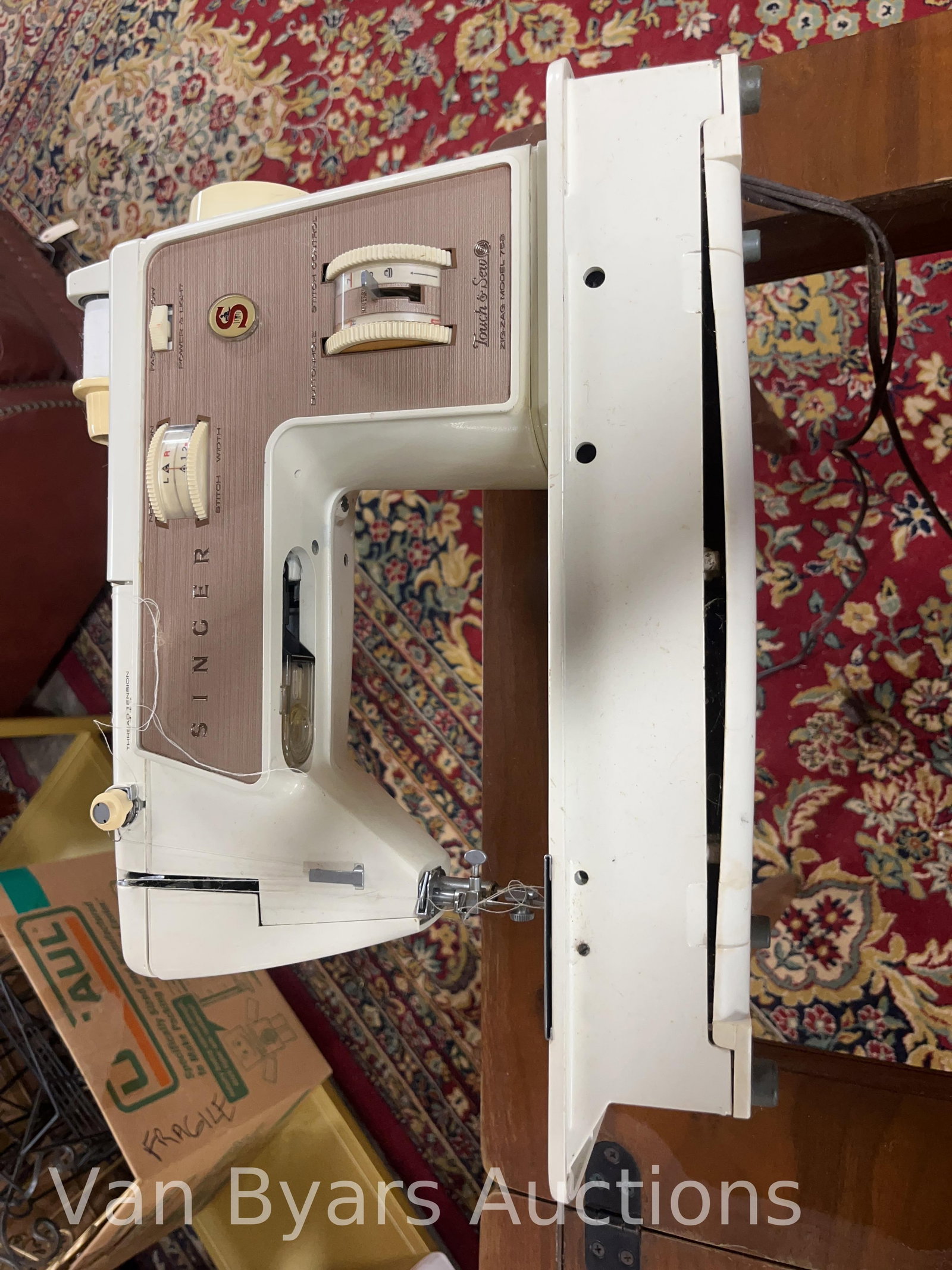 Vintage Singer Sewing Machine, INV. 4019: Approx. with shelf open 30.5 x 48 x 17.5 inches. 