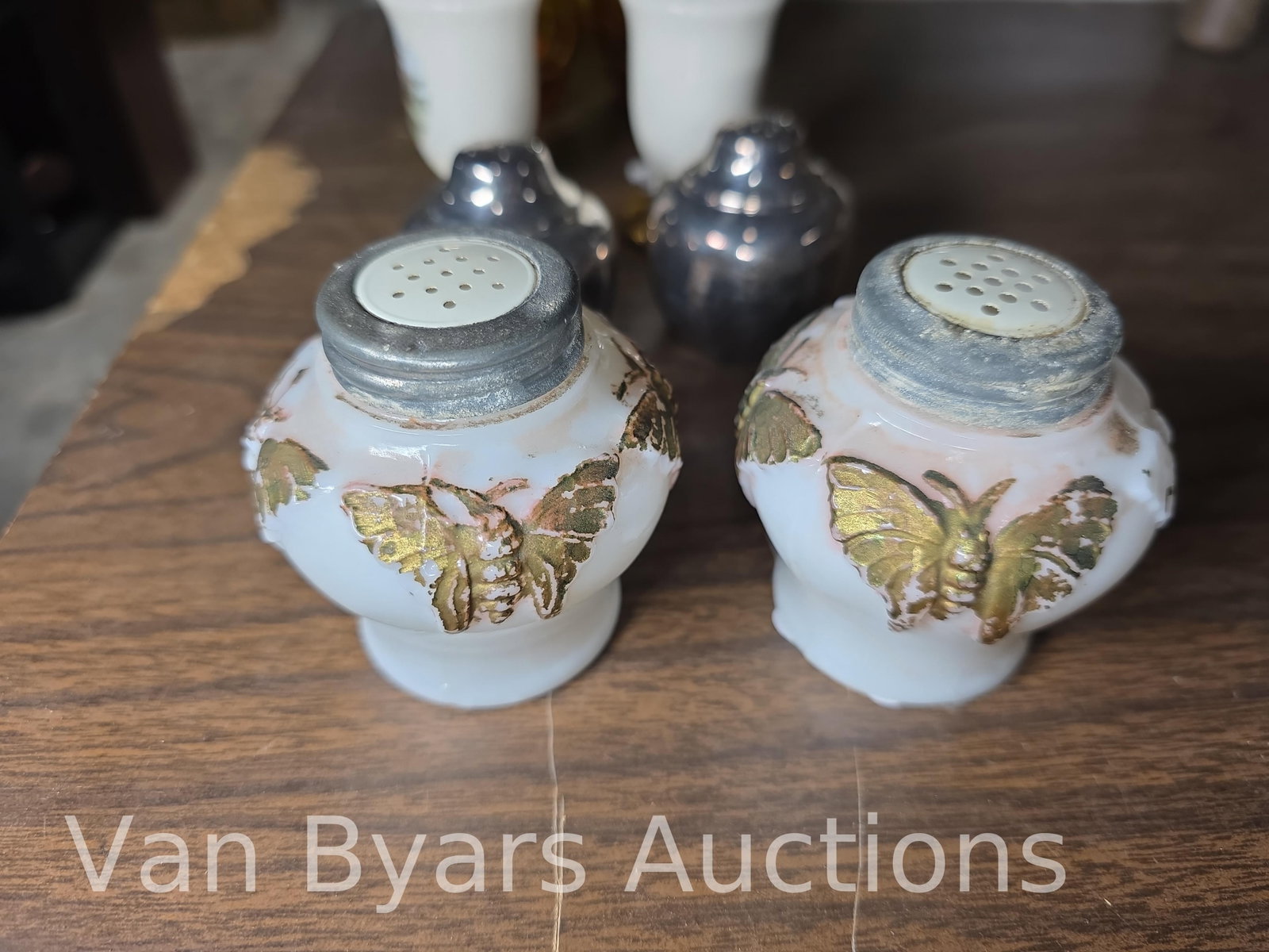 Shakers, including a set of Eagle mfg. early milk glass, INV. 2318 - 2