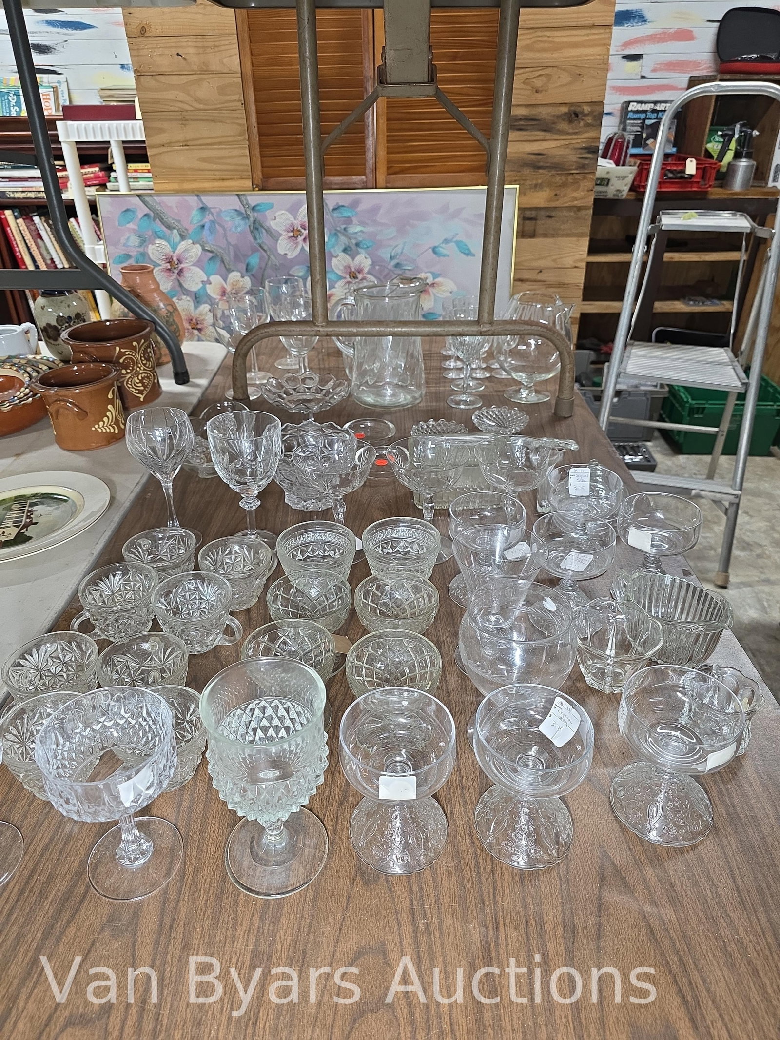 Clear glass stems, pitchers, competes and more. Including Heisey, INV. 2323: Clear glass stems, pitchers, competes and more. Including Heisey, INV. 2323
