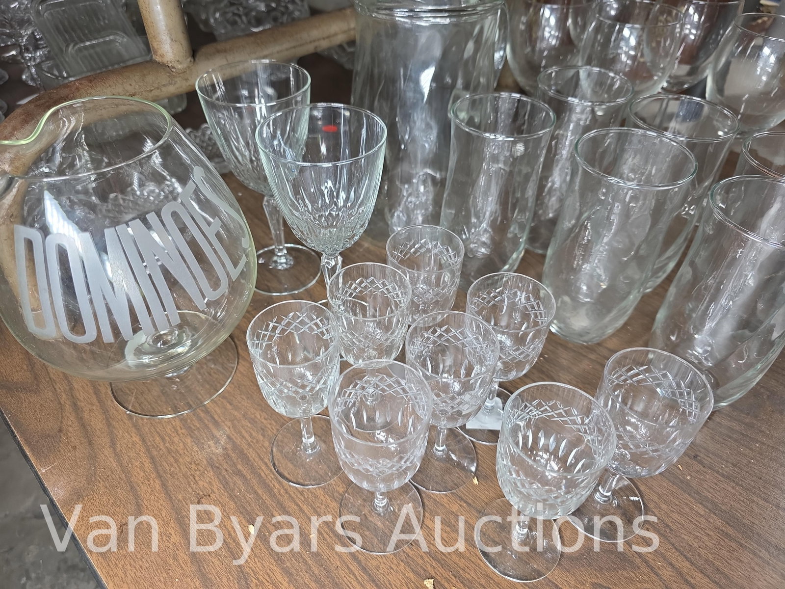 Clear glass stems, pitchers, competes and more. Including Heisey, INV. 2323 - 3
