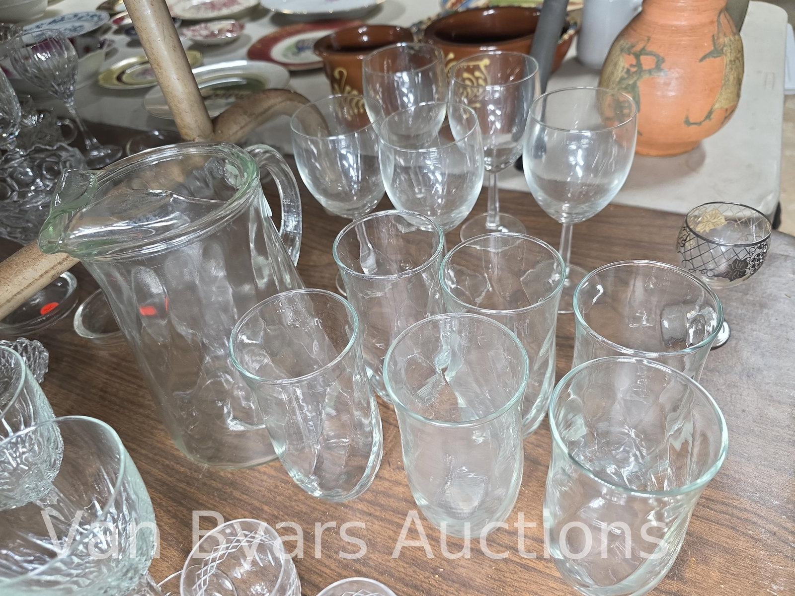 Clear glass stems, pitchers, competes and more. Including Heisey, INV. 2323 - 4