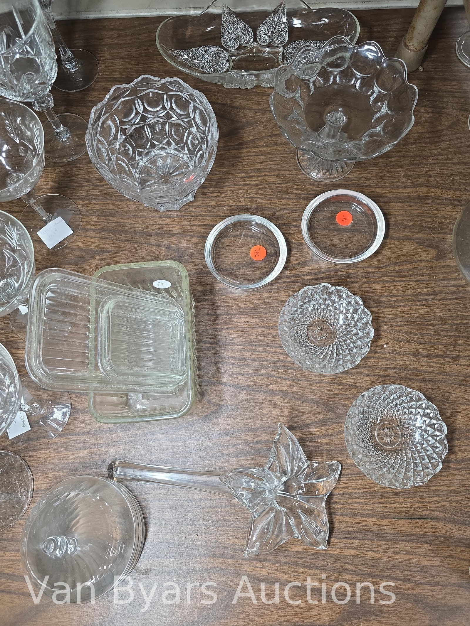 Clear glass stems, pitchers, competes and more. Including Heisey, INV. 2323 - 5